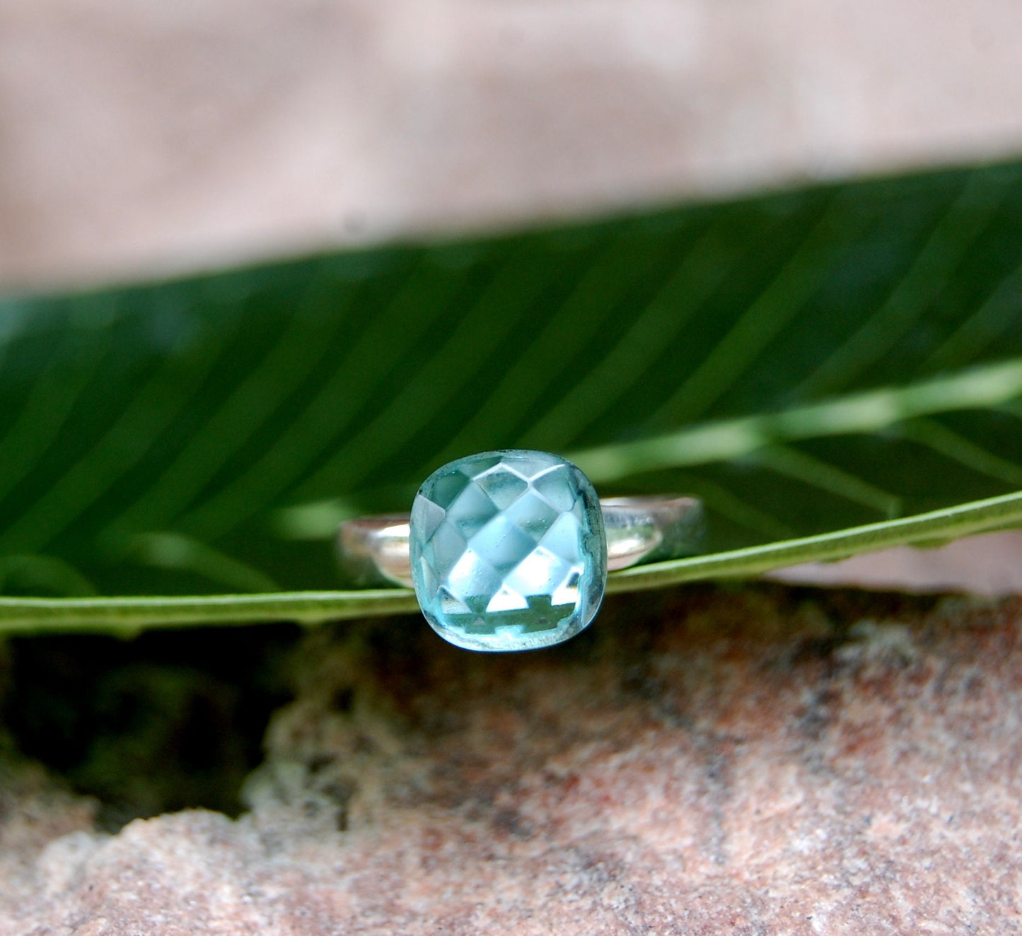 Blue Topaz Honey Comb Ring
