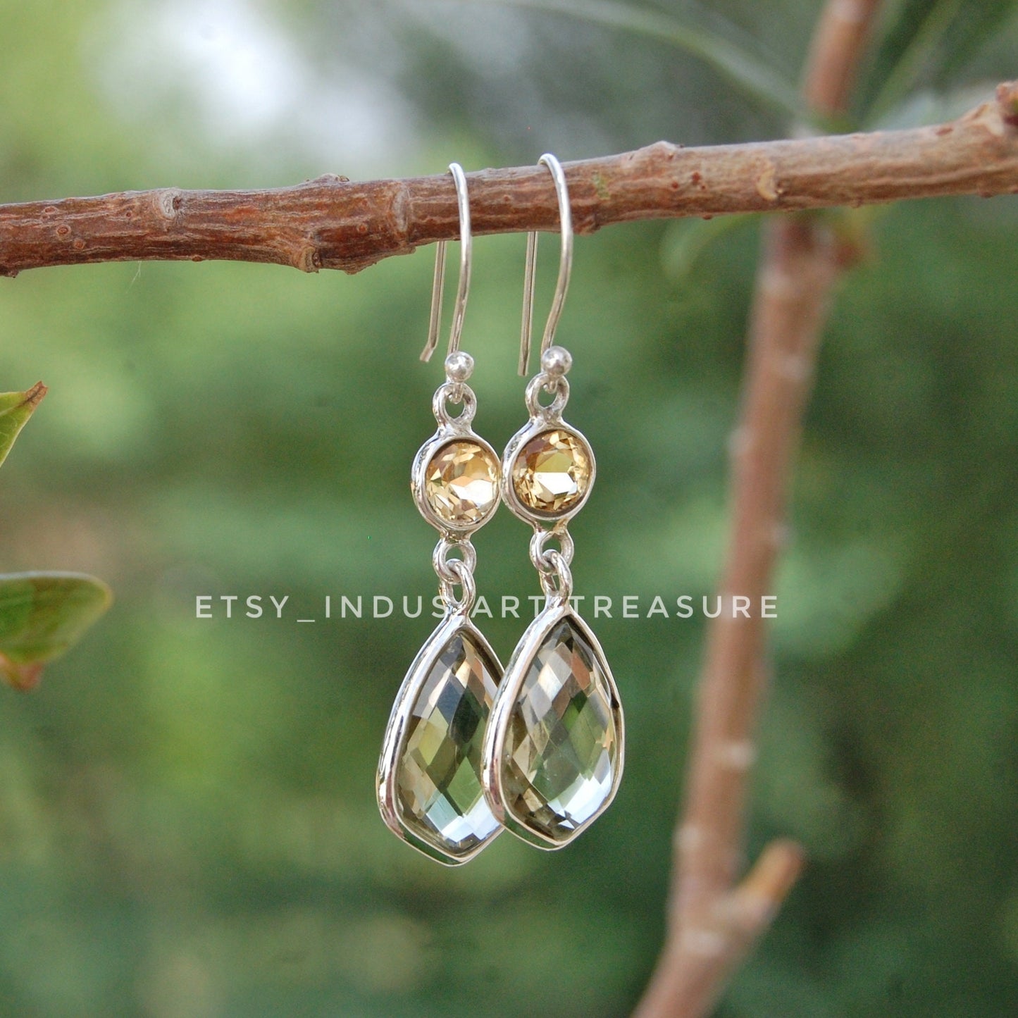 Green Amethyst- Citrine Dangle Earrings