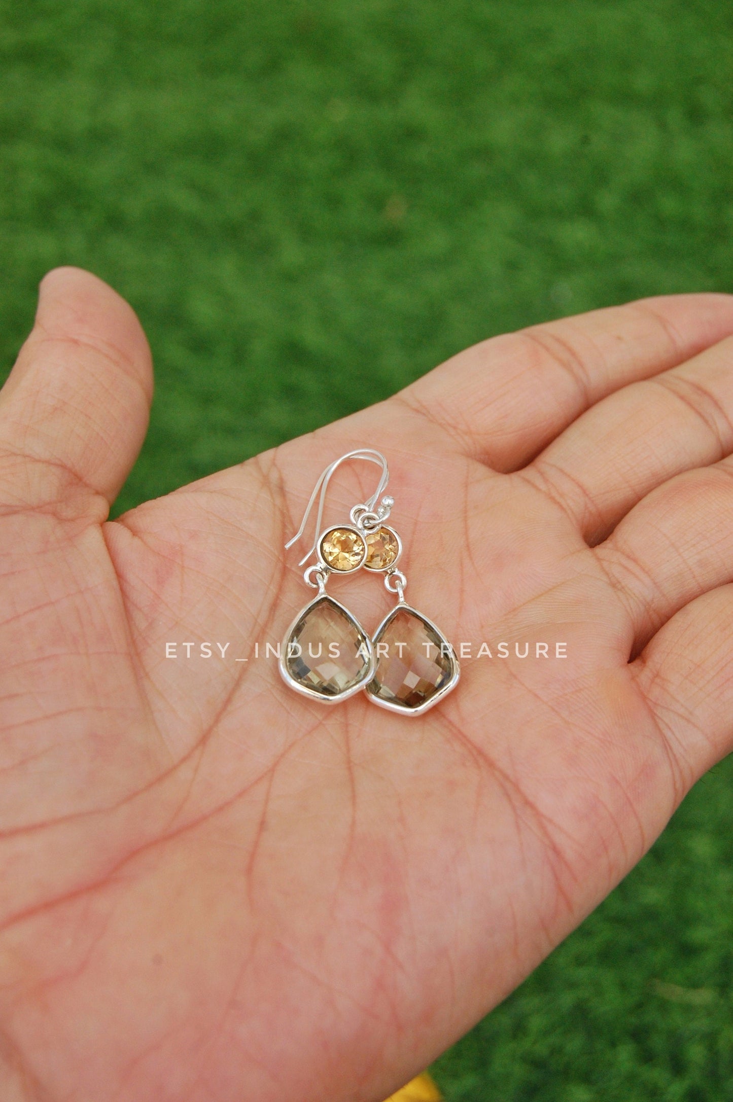 Green Amethyst- Citrine Dangle Earrings