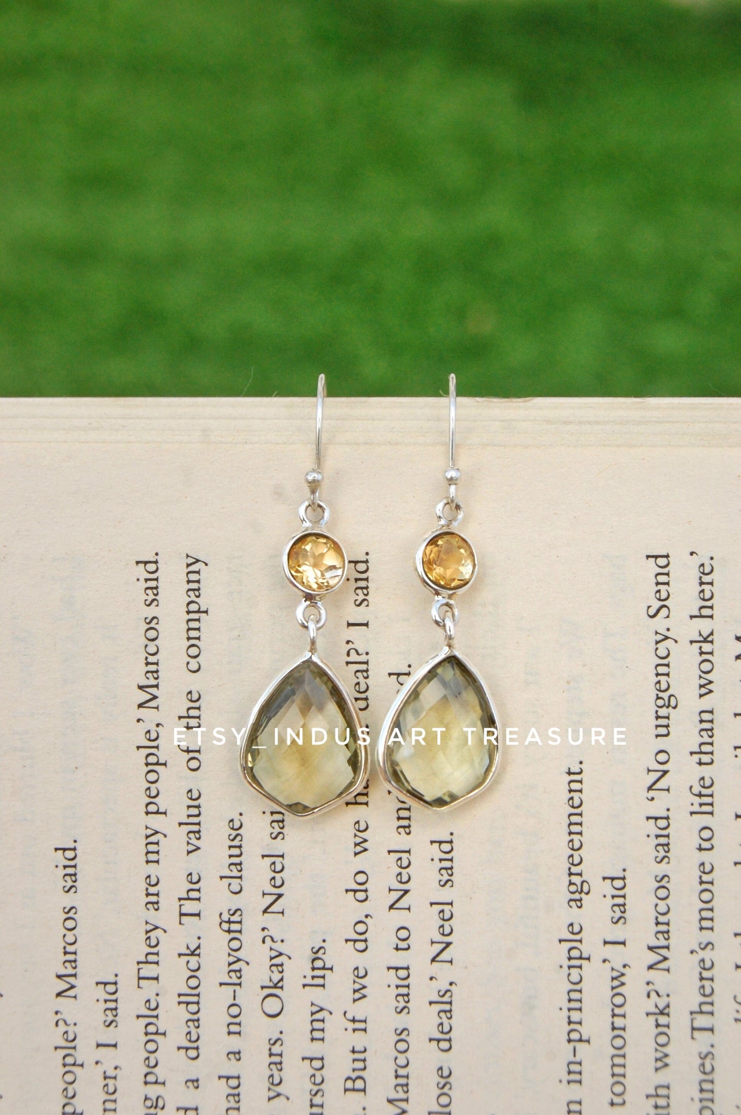 Green Amethyst- Citrine Dangle Earrings