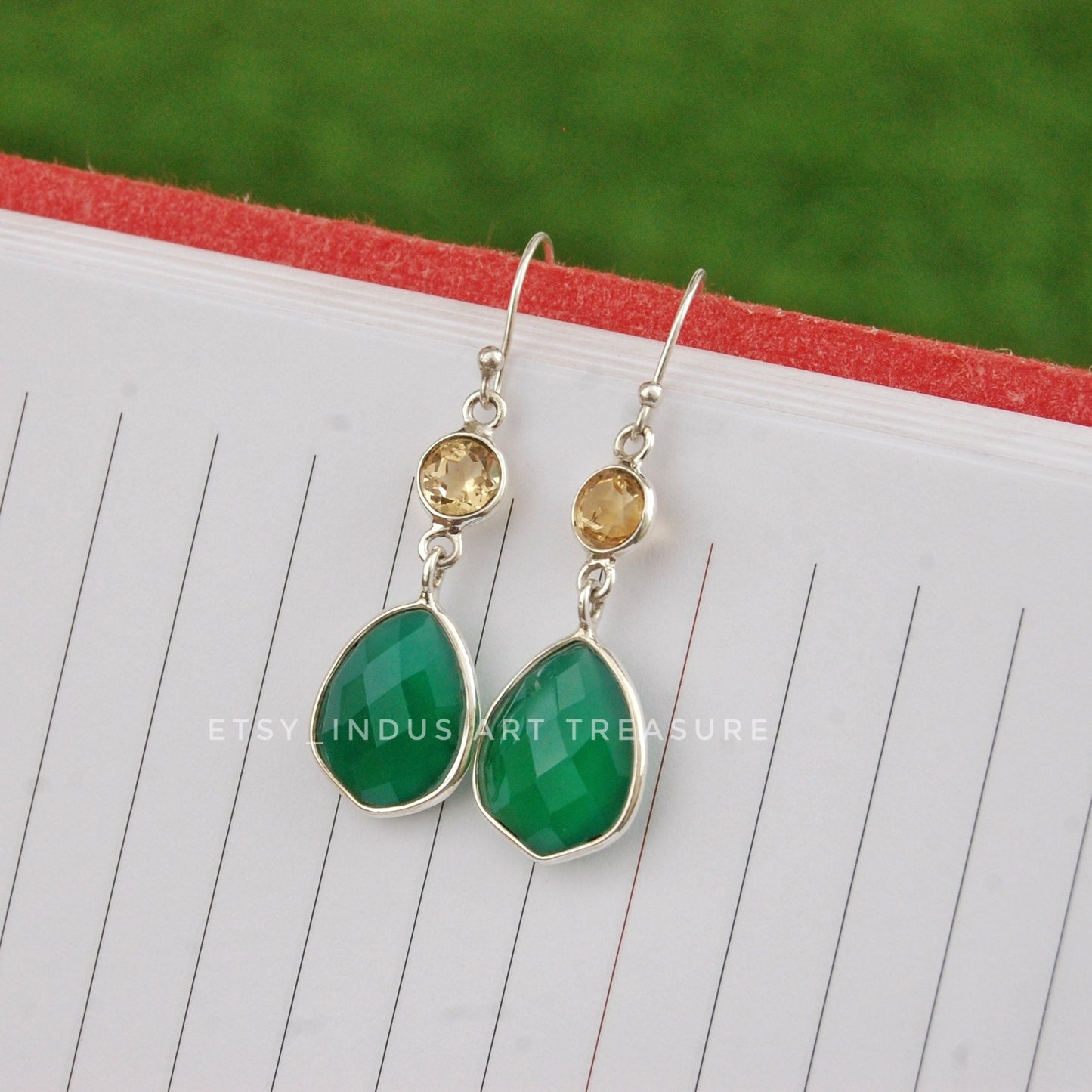 Green Onyx- Citrine Dangle Earrings