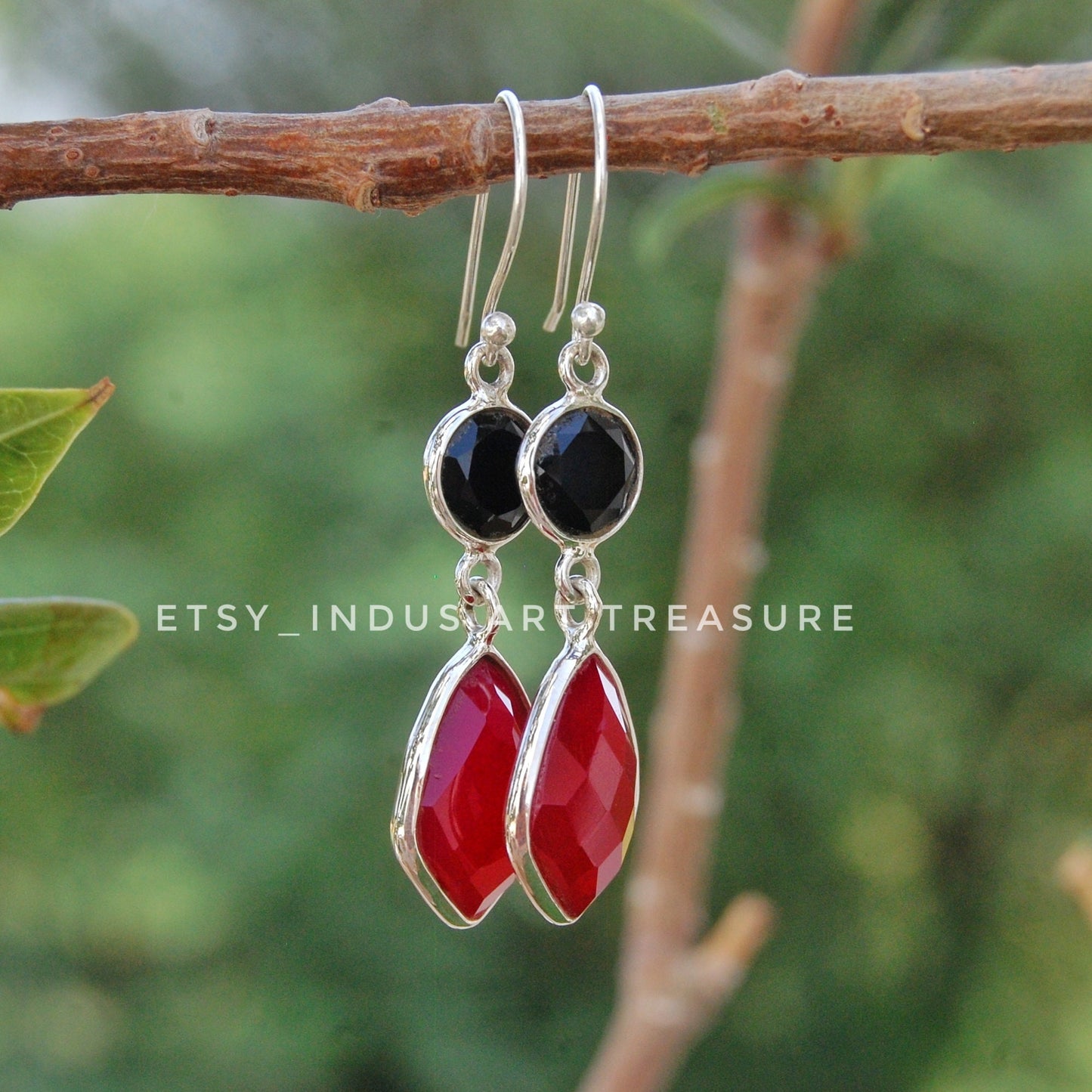 Ruby -Black Onyx Dangle Earrings