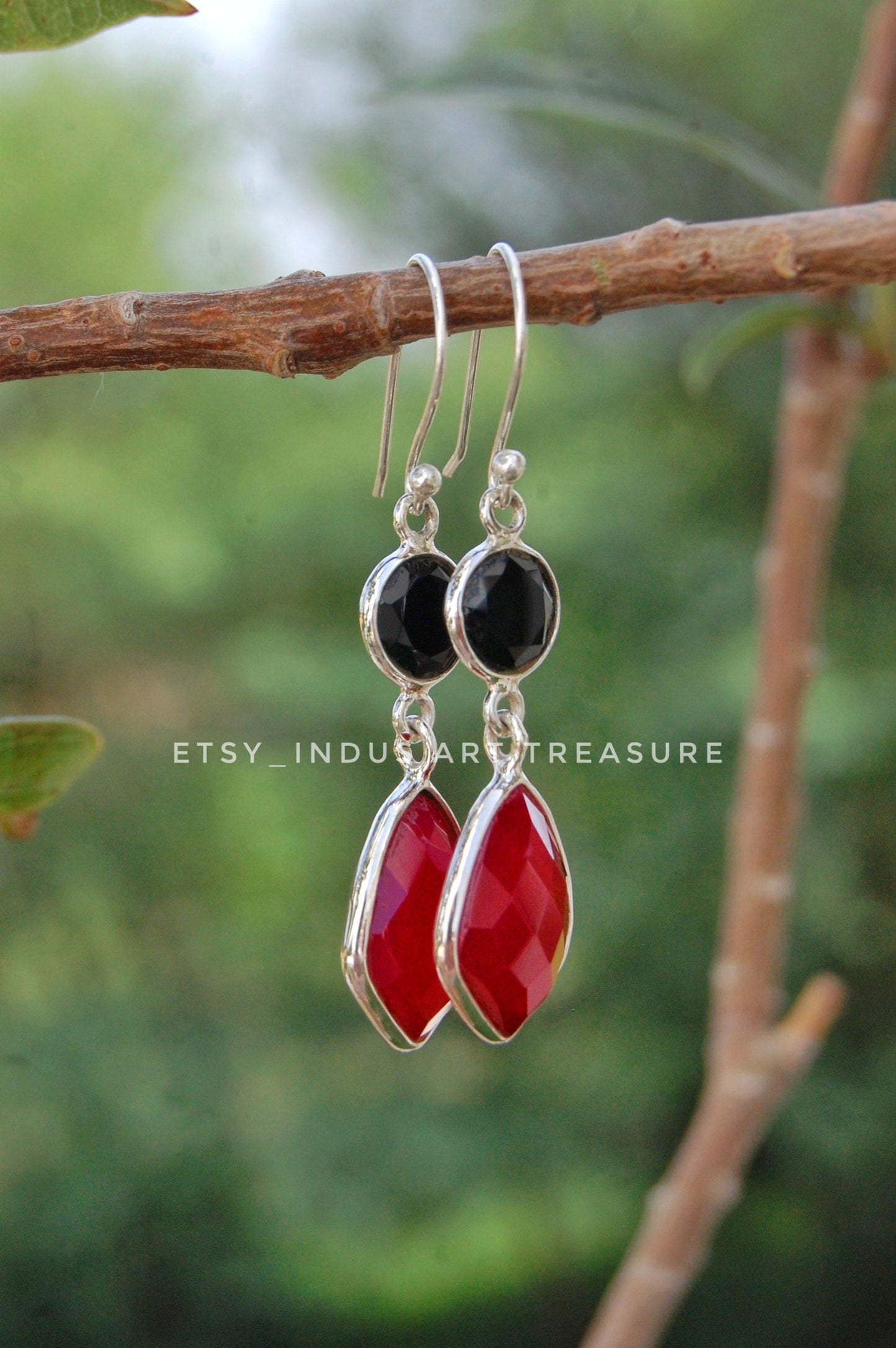 Ruby -Black Onyx Dangle Earrings