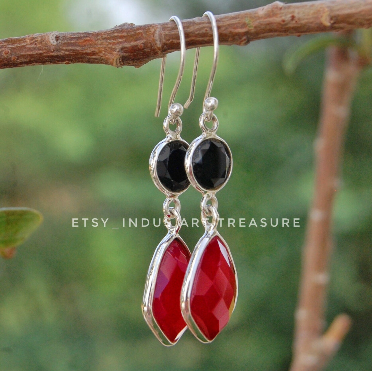 Ruby -Black Onyx Dangle Earrings