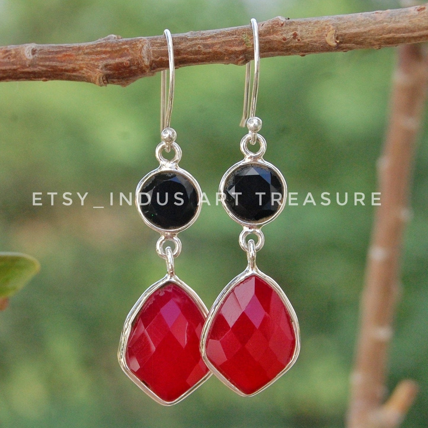 Ruby -Black Onyx Dangle Earrings