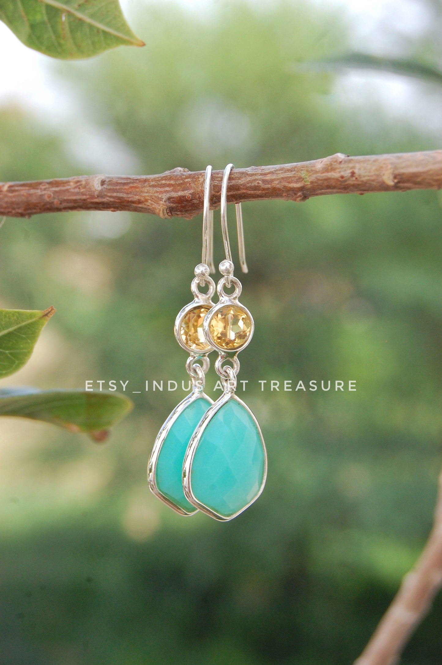 Paraiba Chalcedony- Citrine Dangle Earrings