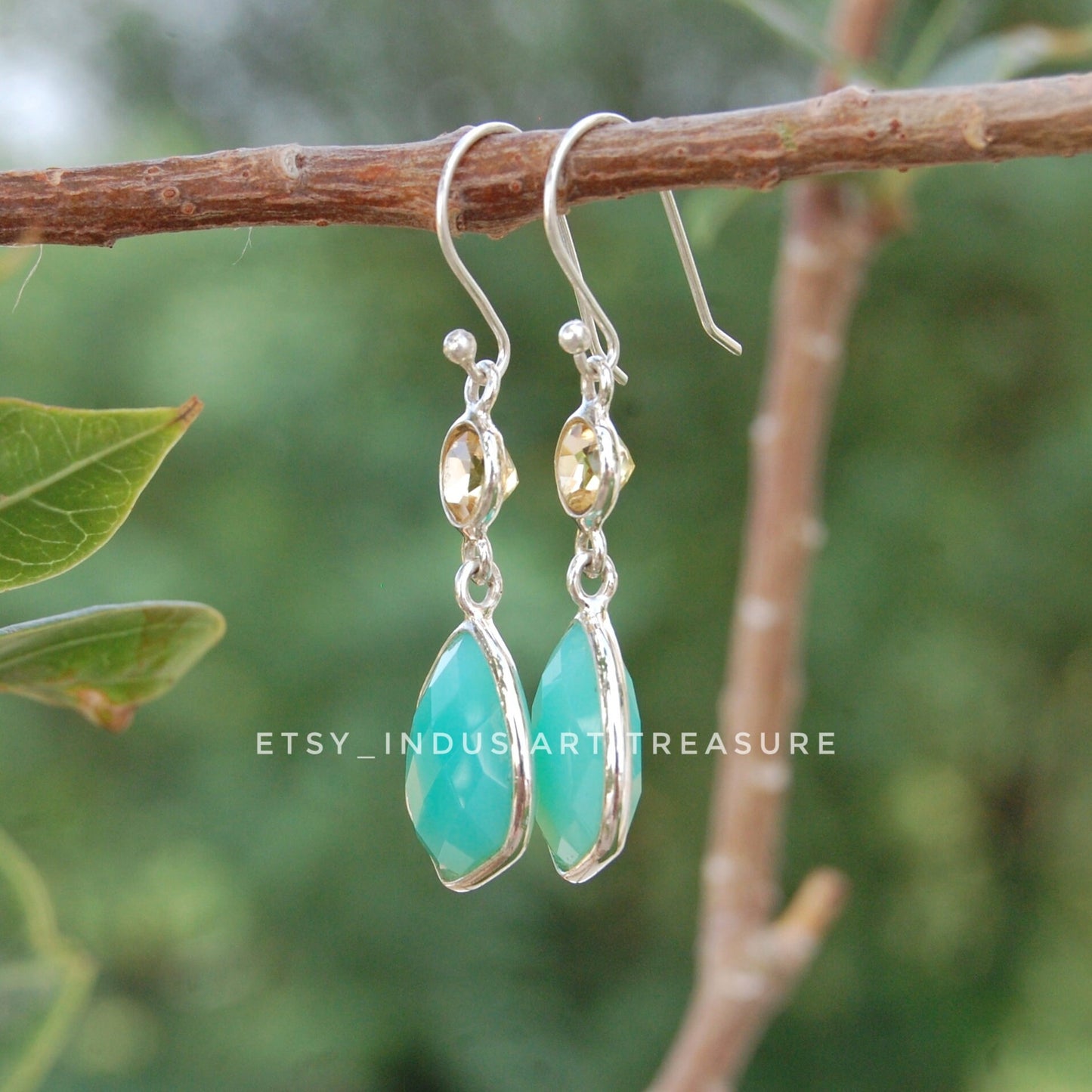 Paraiba Chalcedony- Citrine Dangle Earrings