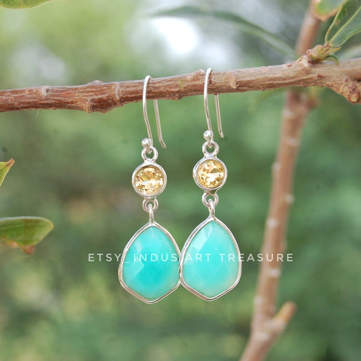 Paraiba Chalcedony- Citrine Dangle Earrings
