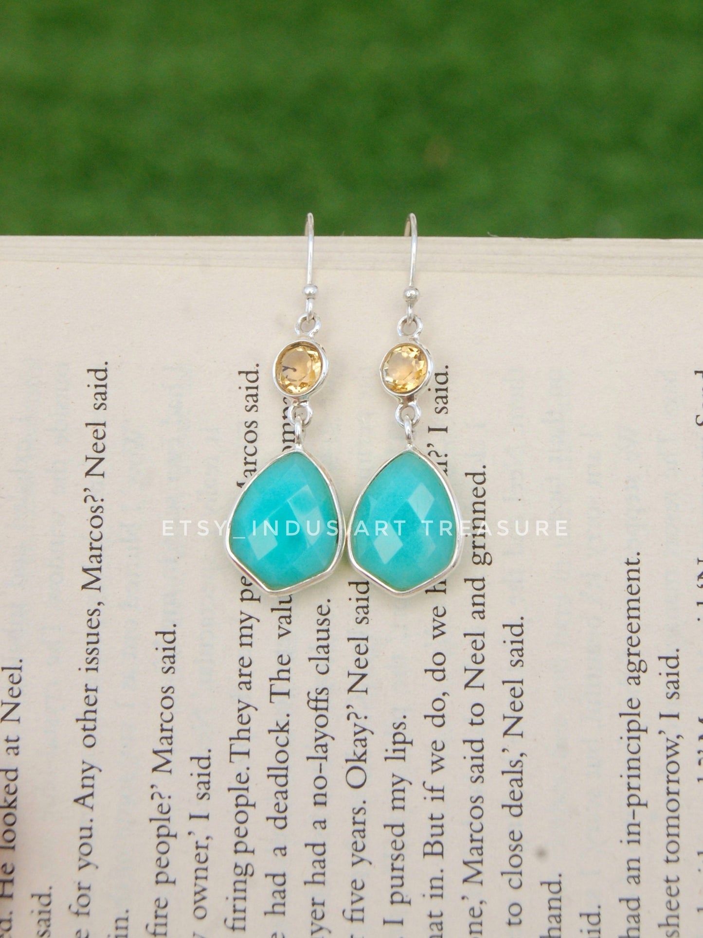 Paraiba Chalcedony- Citrine Dangle Earrings