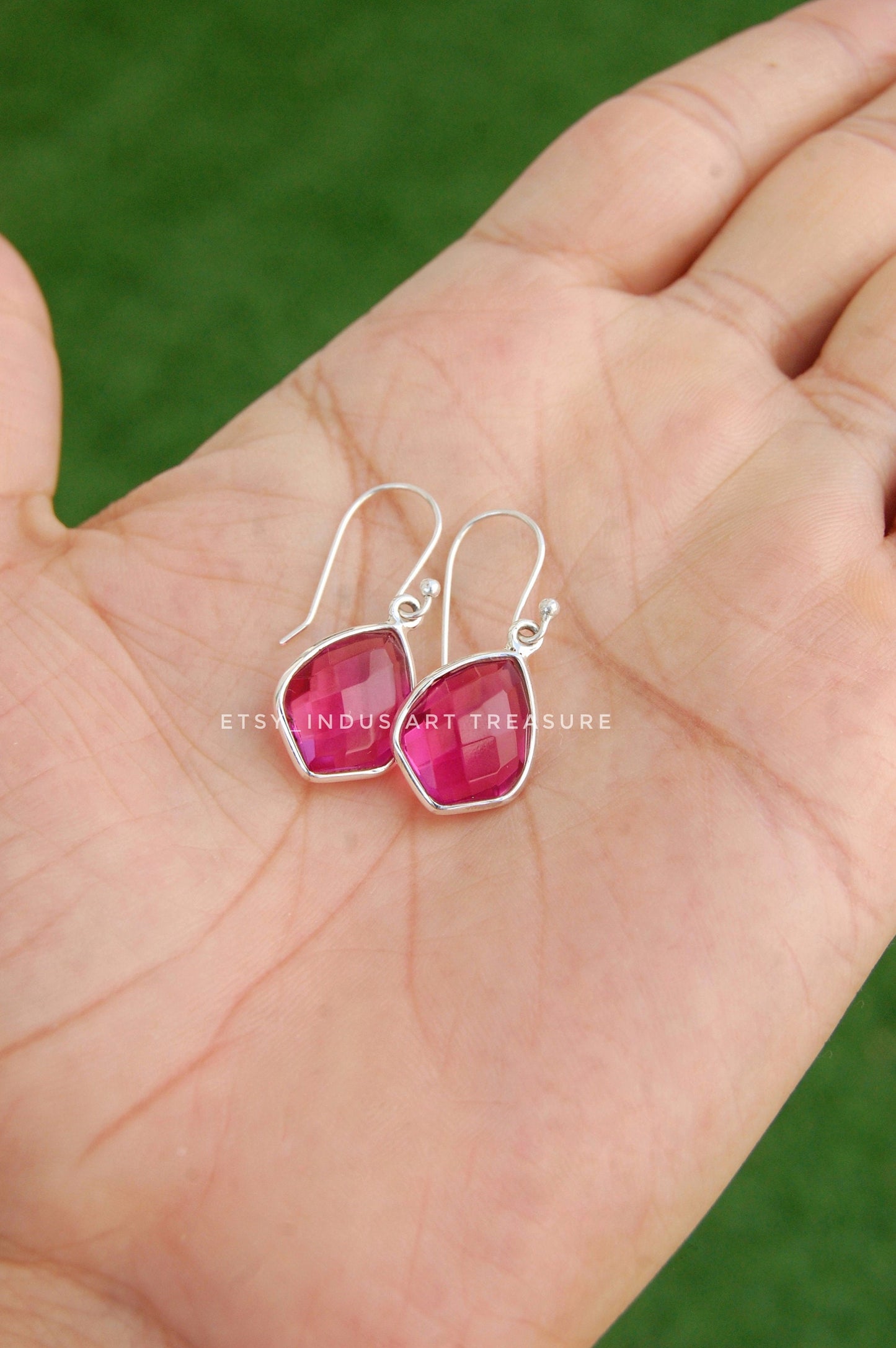 Pink Tourmaline Shield Shape Earrings