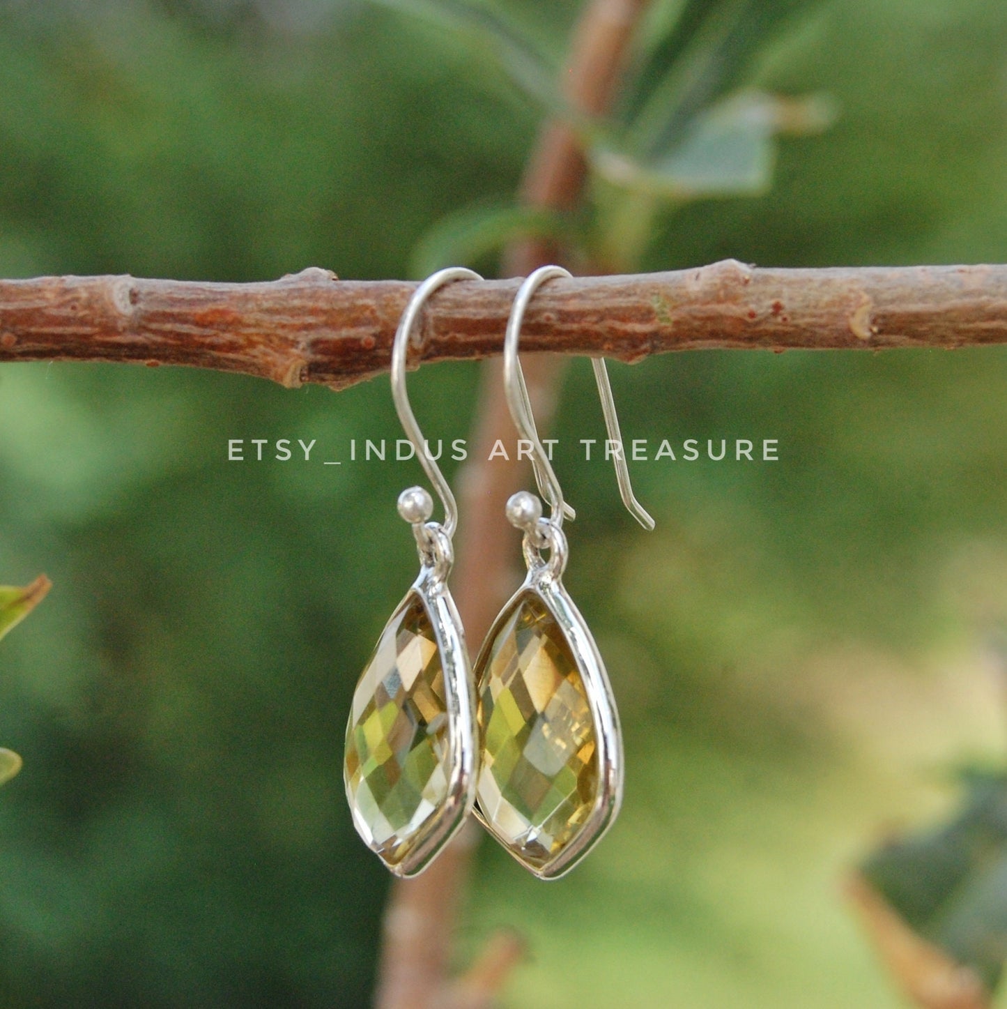 Yellow Citrine Shield Shape Earrings