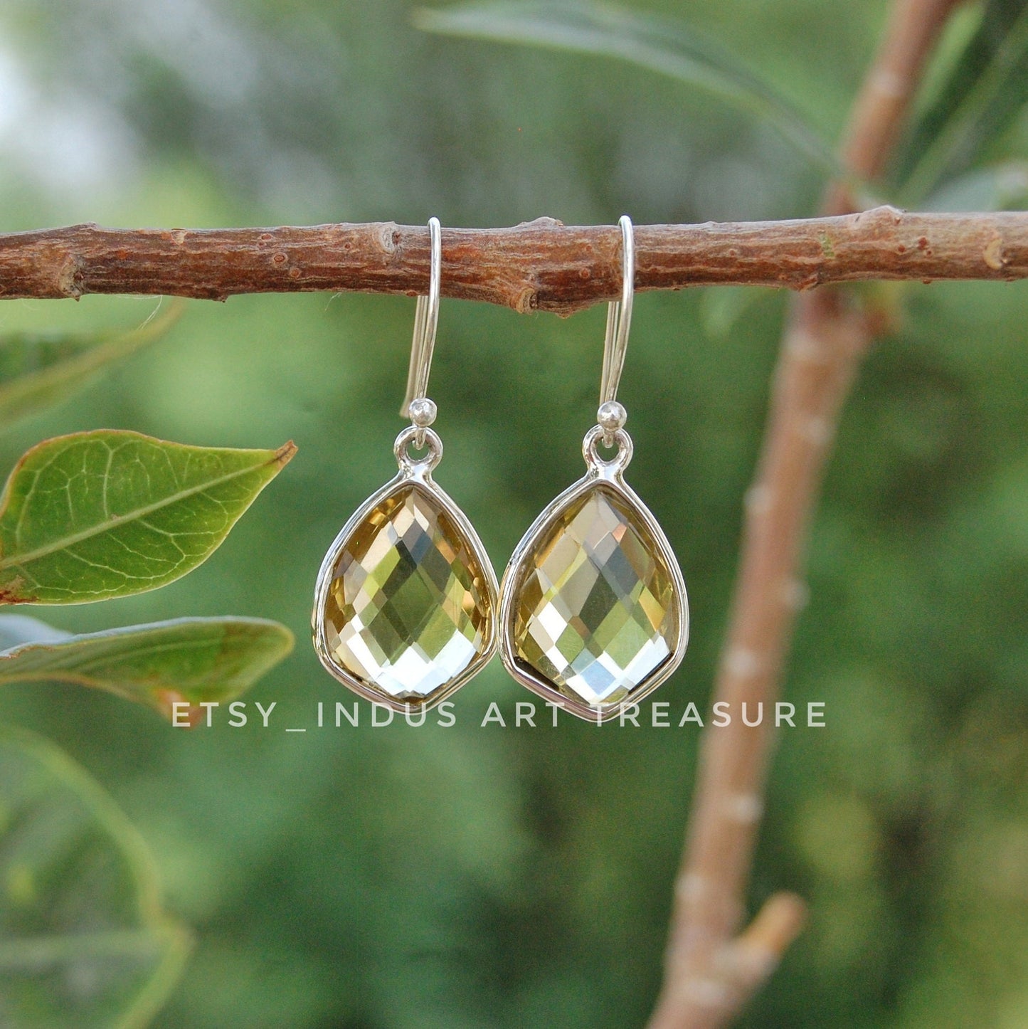 Yellow Citrine Shield Shape Earrings