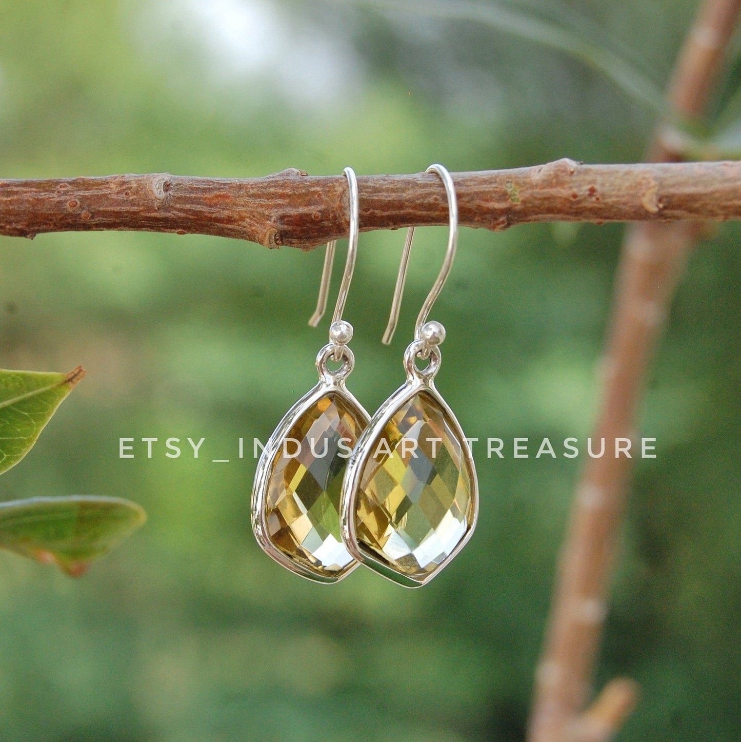 Yellow Citrine Shield Shape Earrings