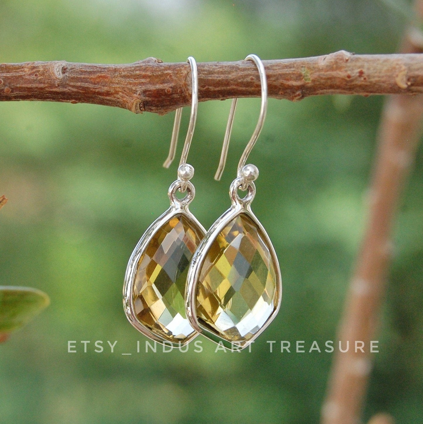 Yellow Citrine Shield Shape Earrings