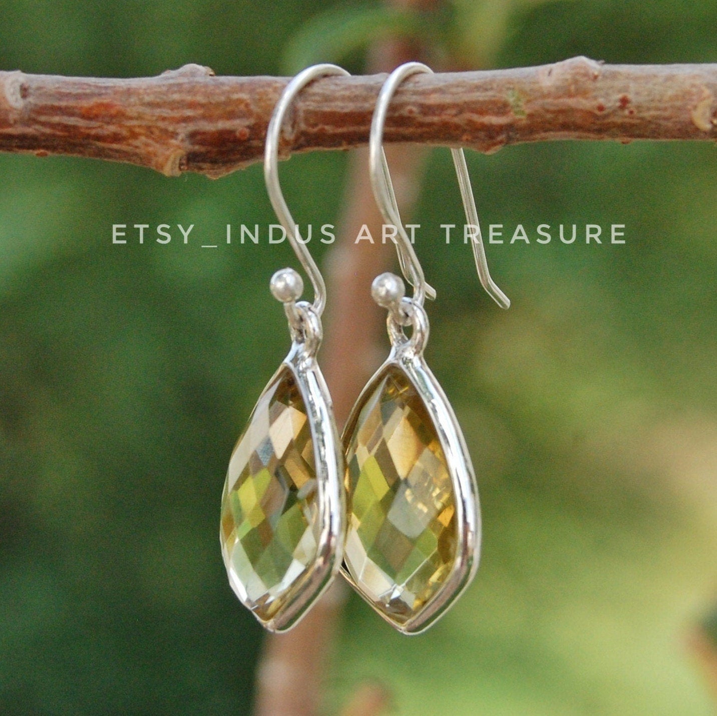 Yellow Citrine Shield Shape Earrings