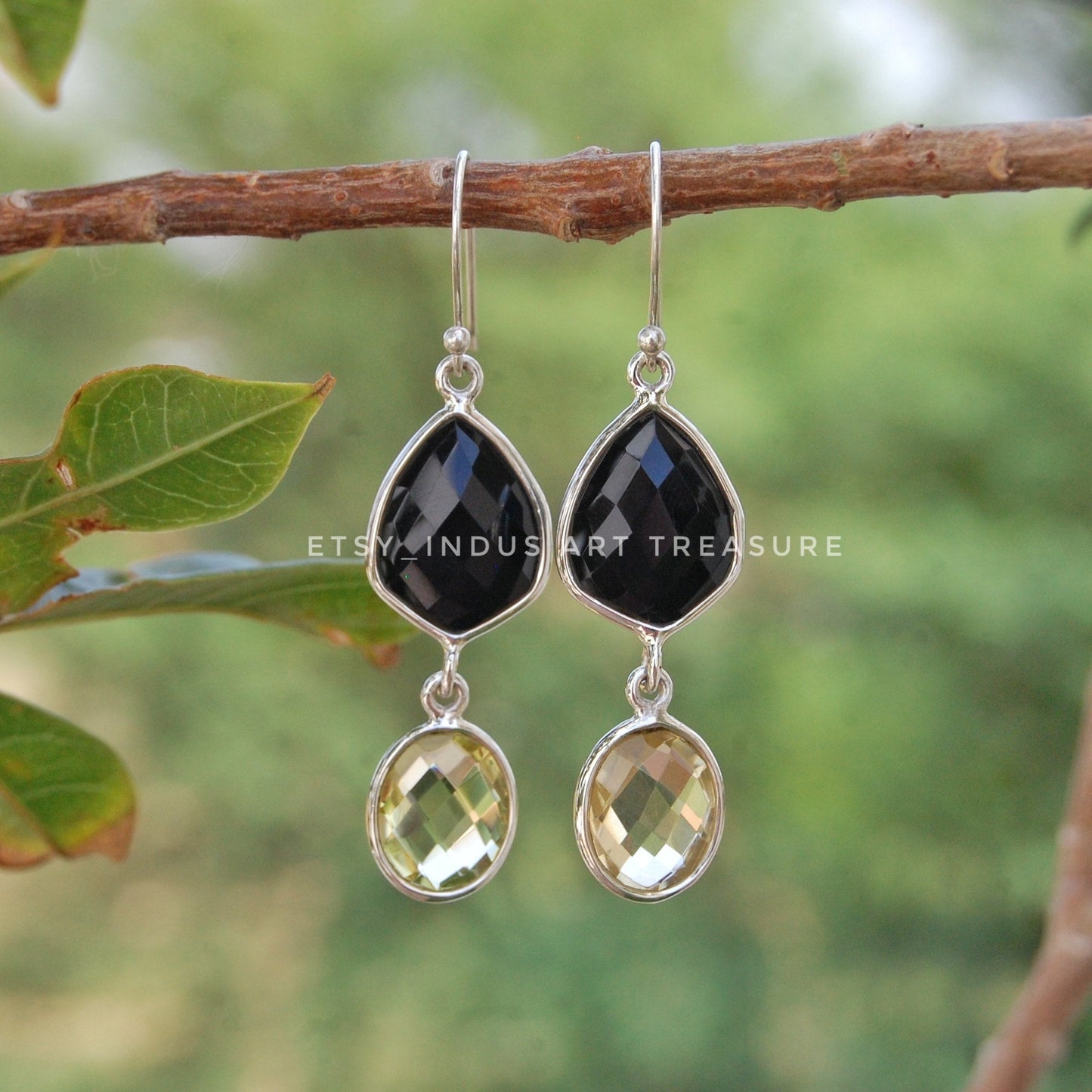Black Onyx- Citrine Chandelier Earrings