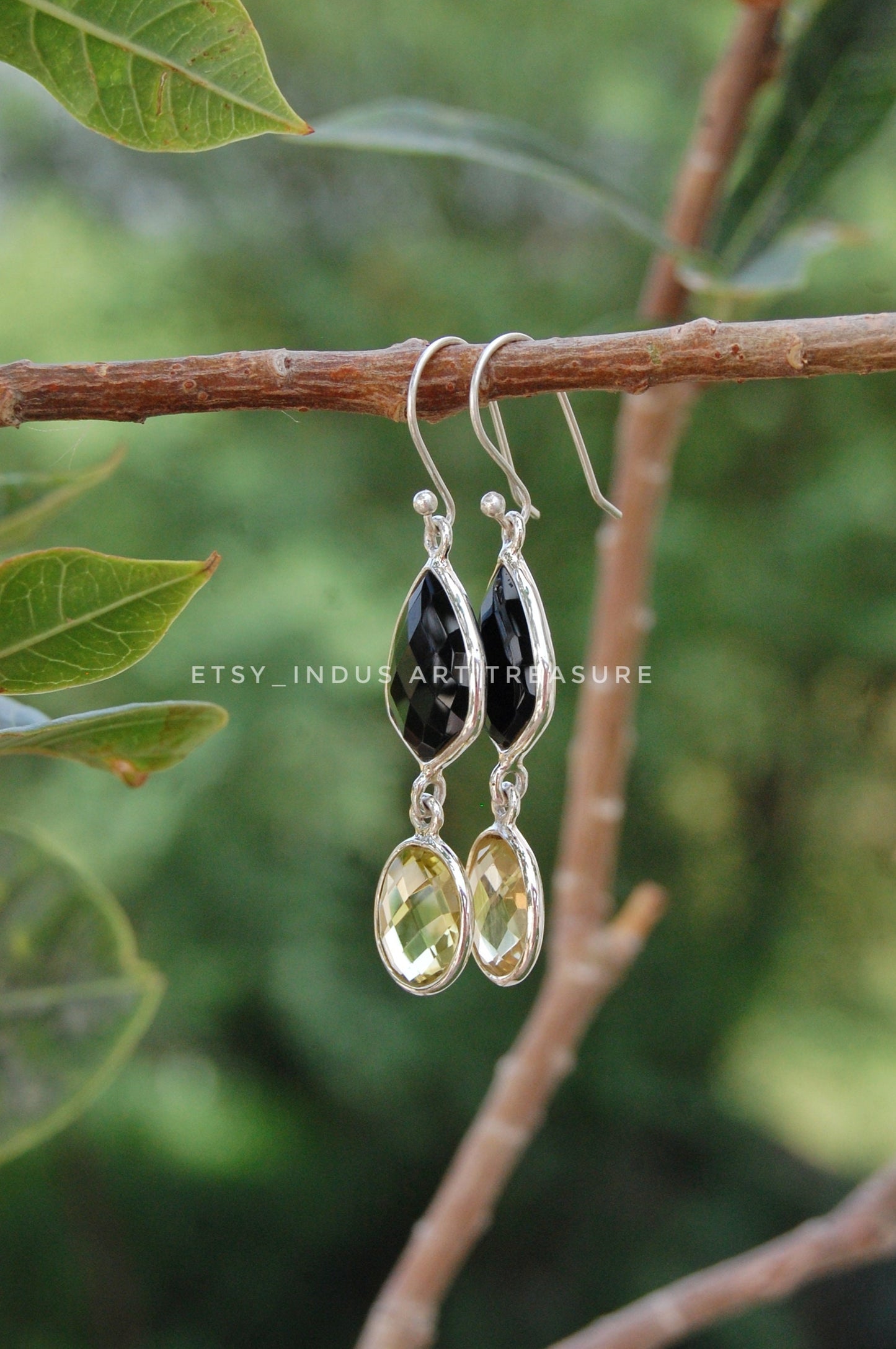 Black Onyx- Citrine Chandelier Earrings