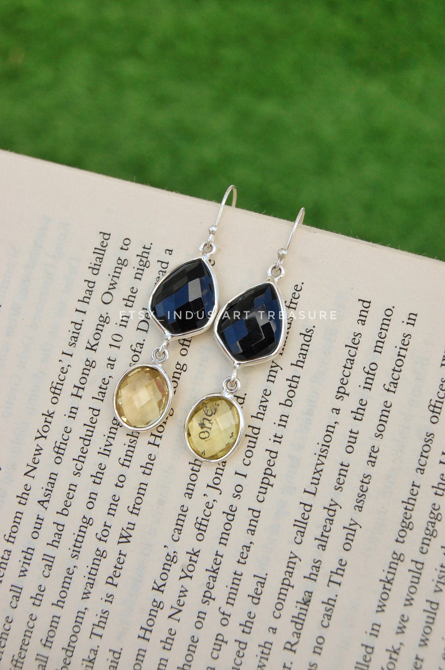 Black Onyx- Citrine Chandelier Earrings