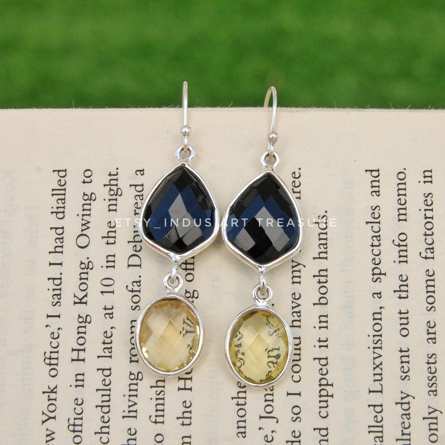 Black Onyx- Citrine Chandelier Earrings