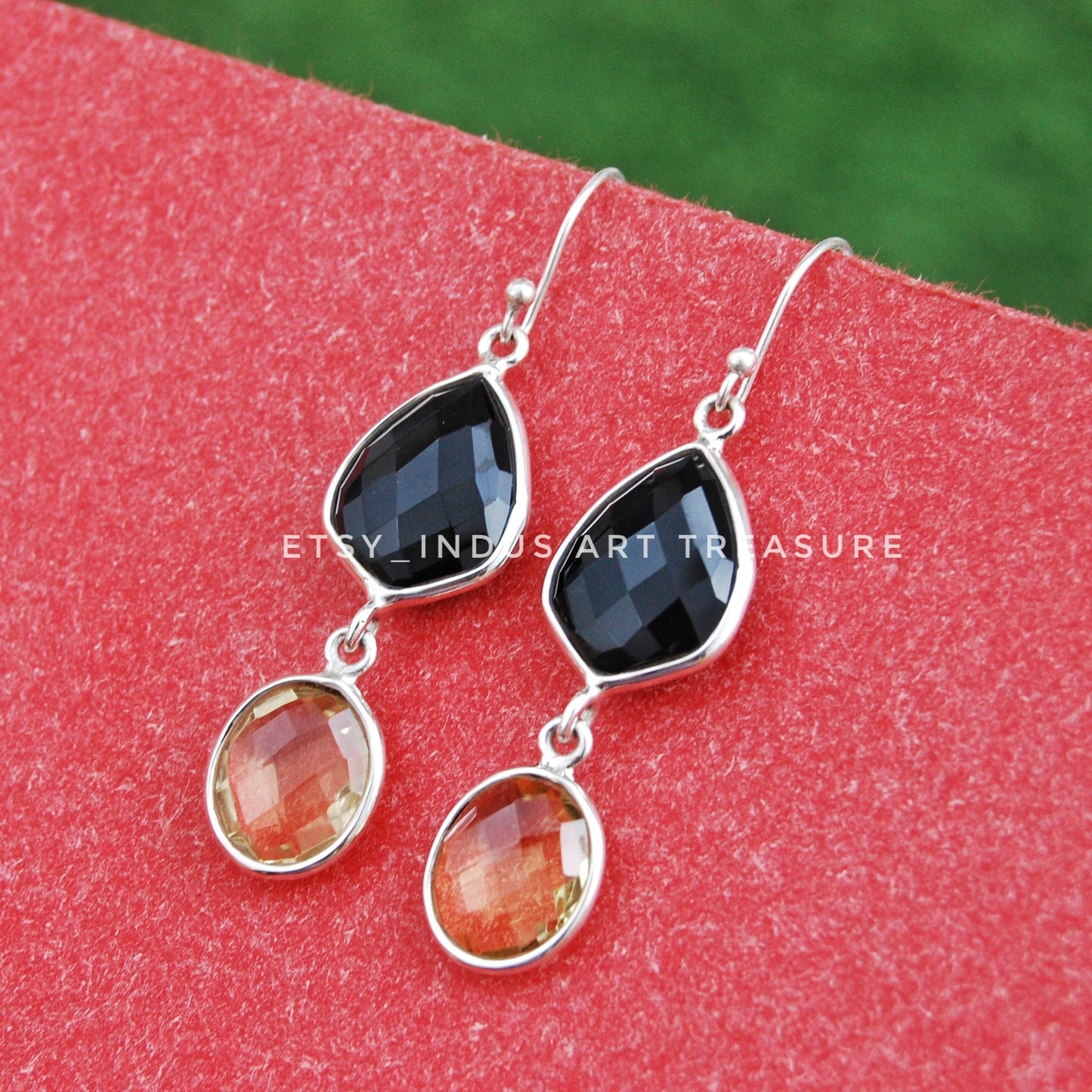 Black Onyx- Citrine Chandelier Earrings