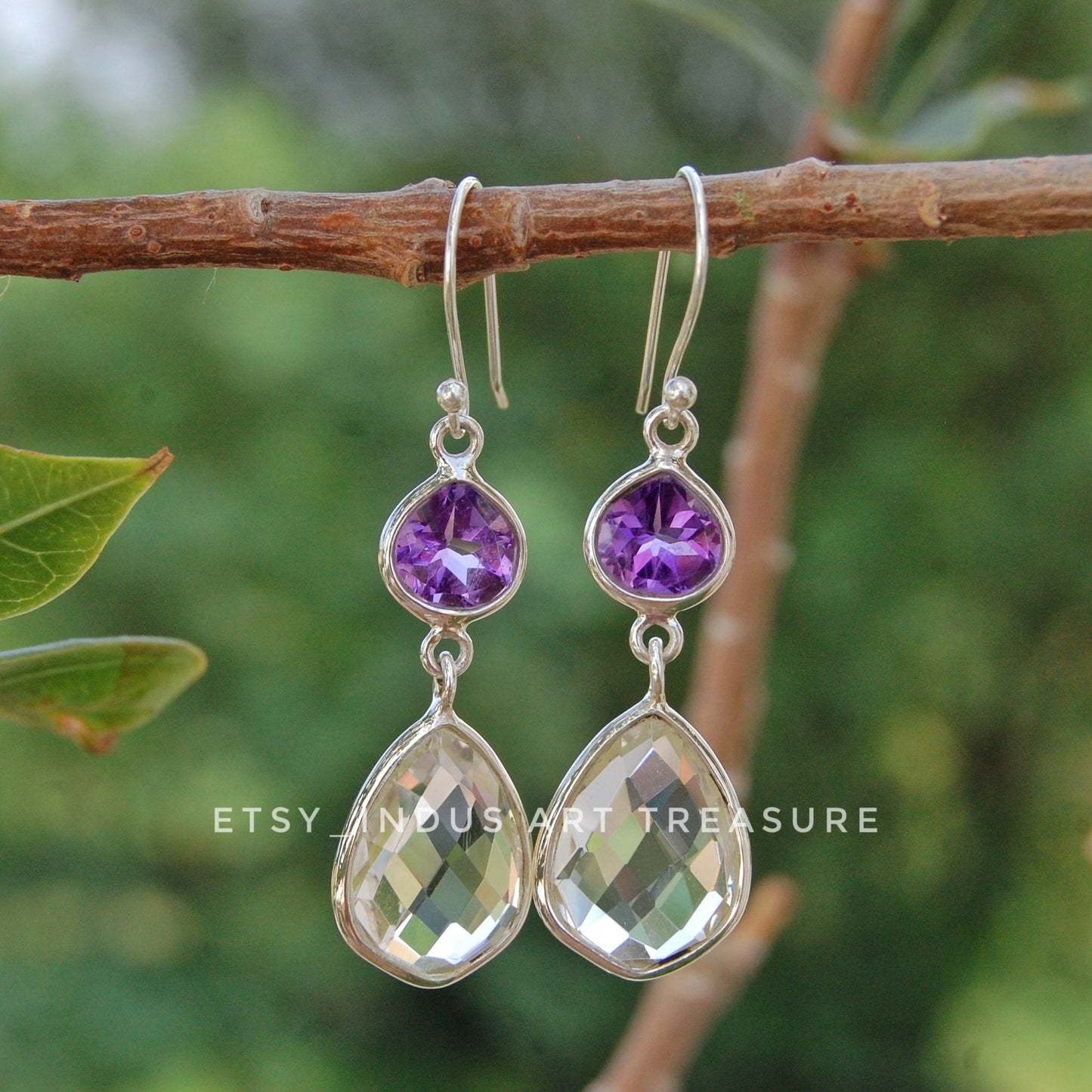Amethyst - Quartz Dangle Earrings