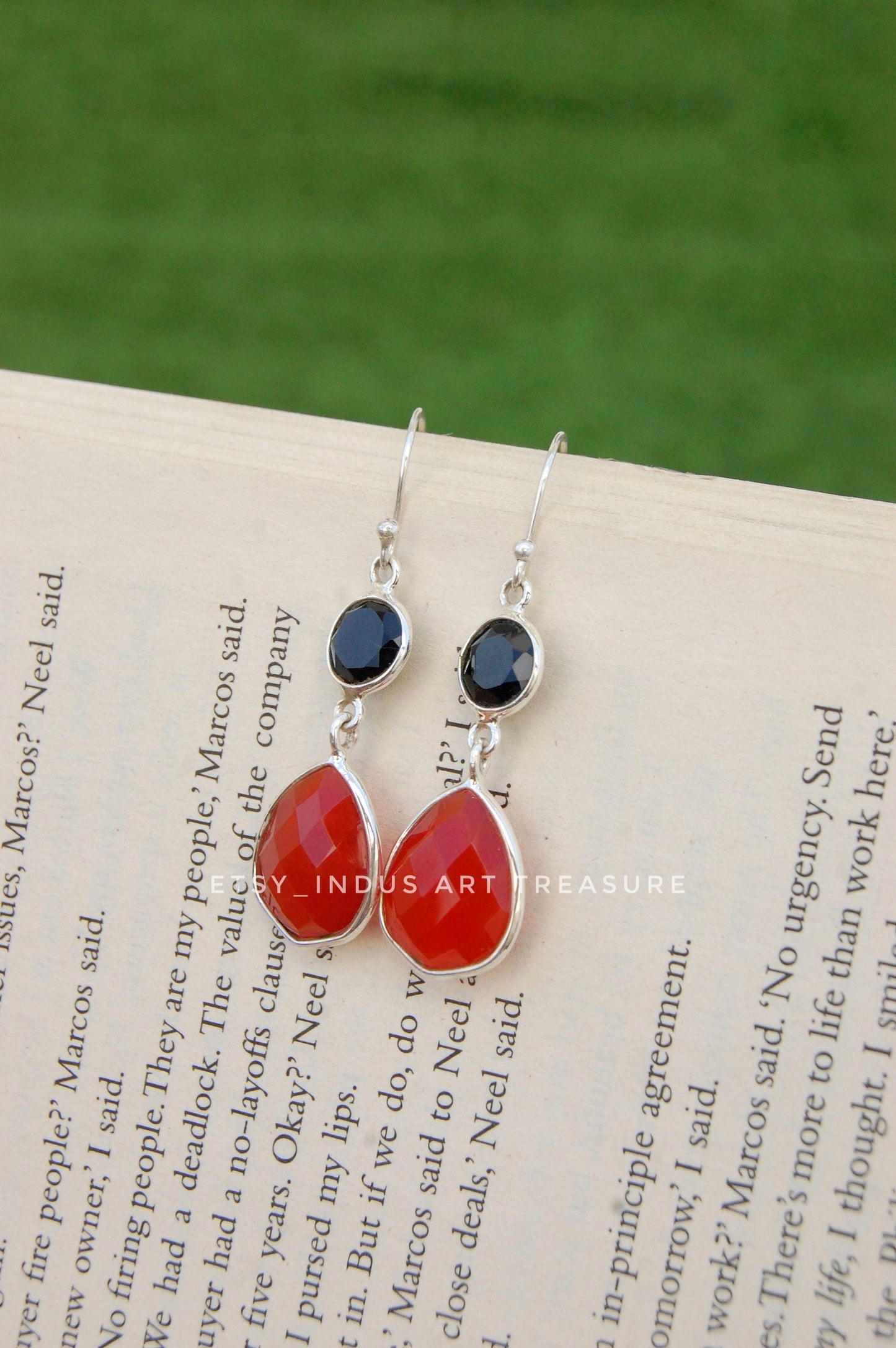 Carnelian-Black Onyx Dangle Earrings