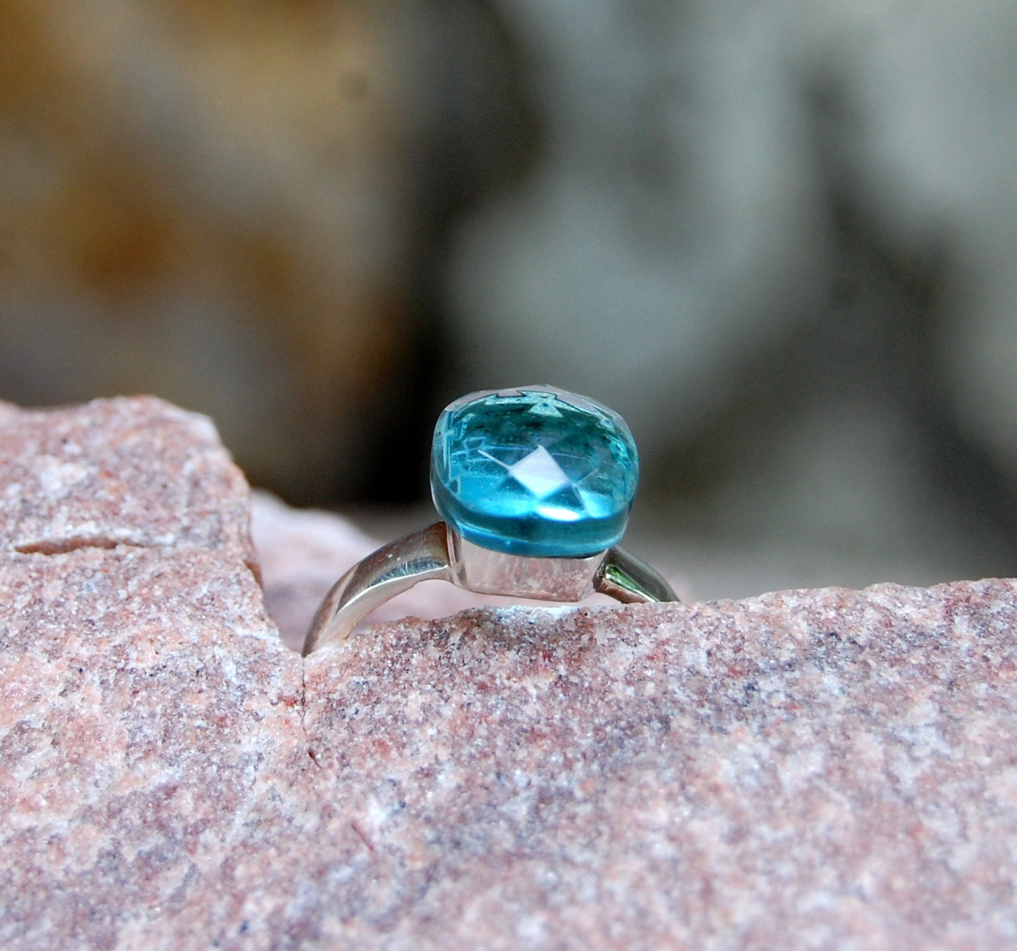 Blue Topaz Honey Comb Ring