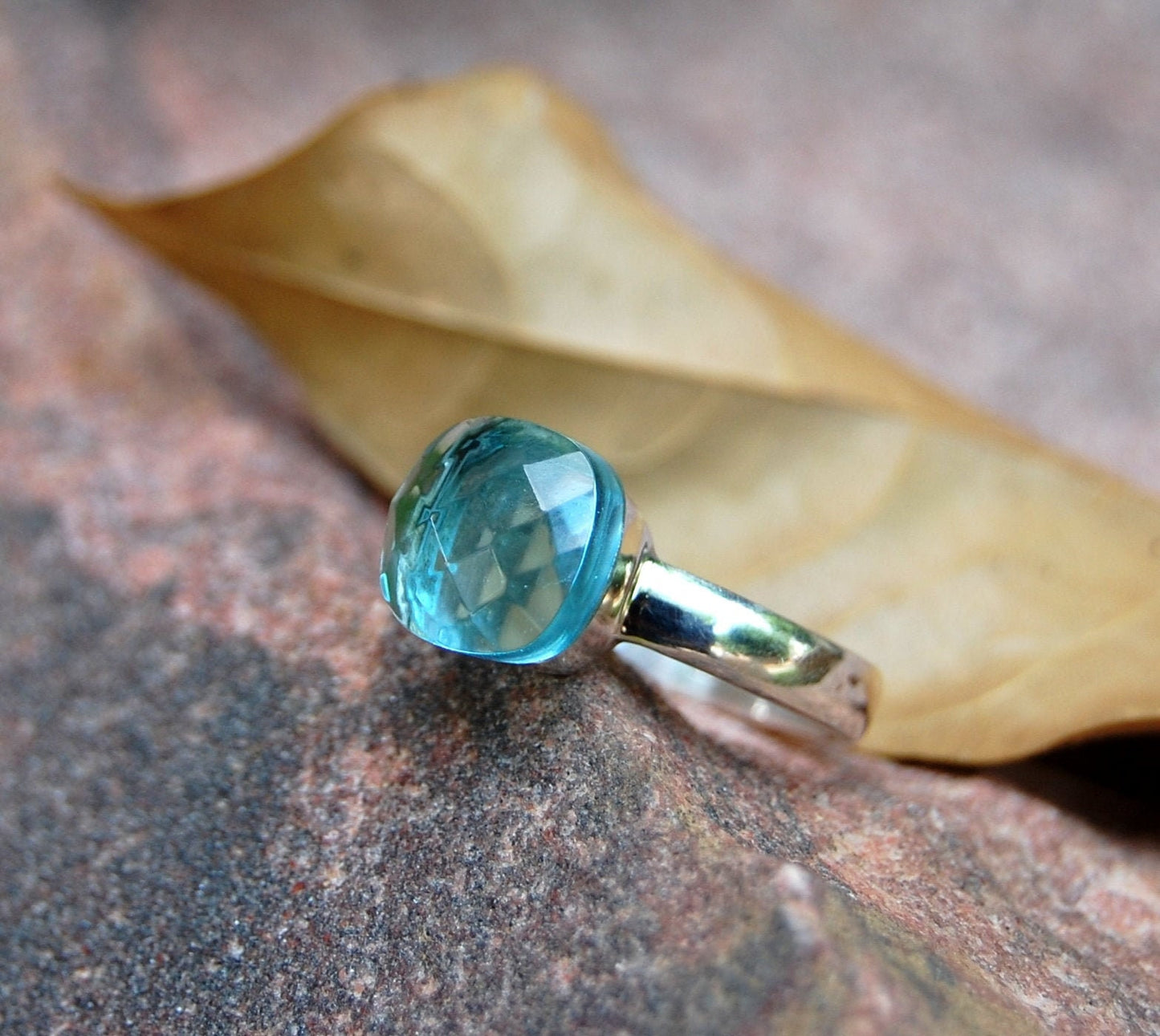 Blue Topaz Honey Comb Ring