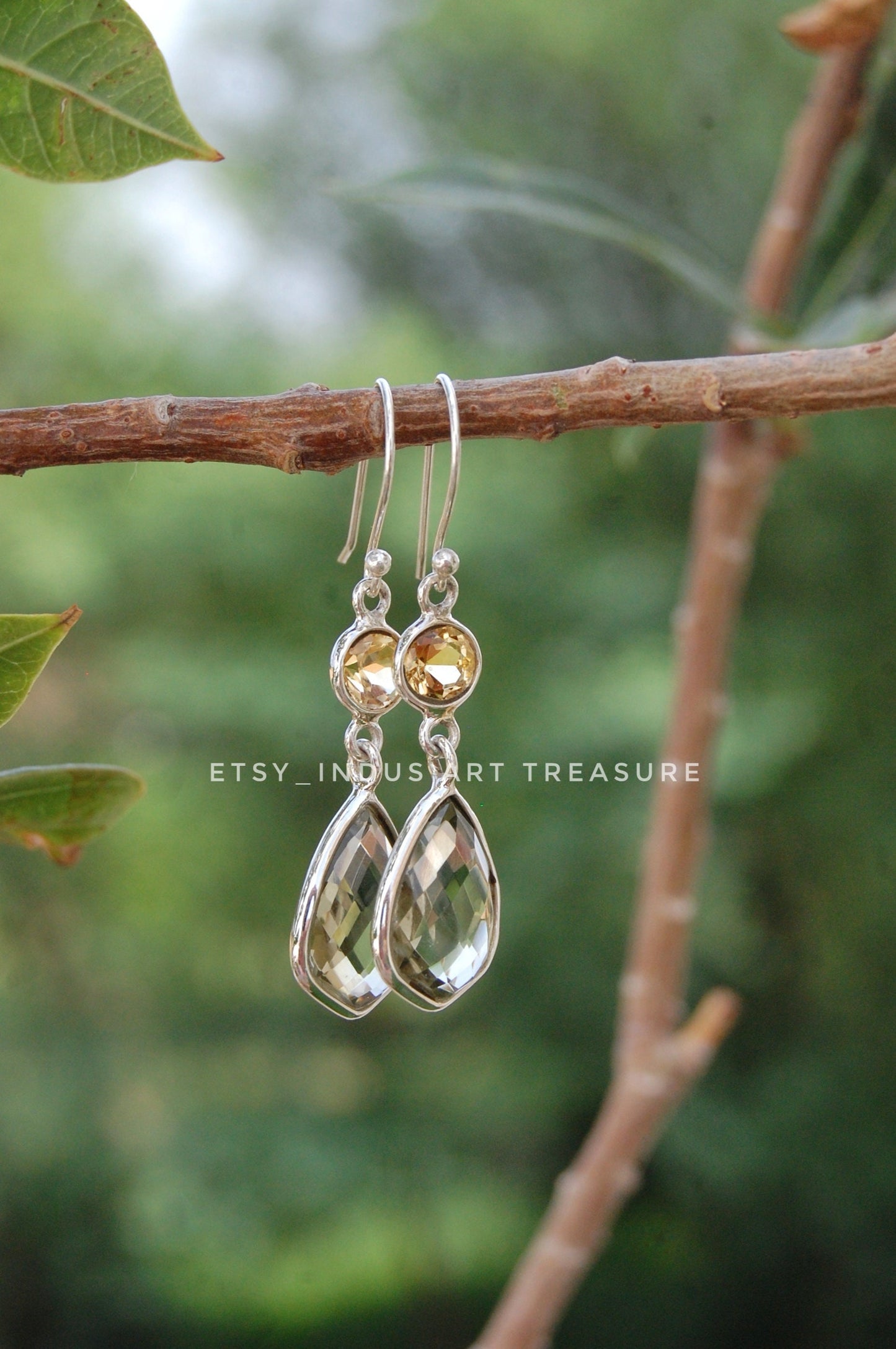 Green Amethyst- Citrine Dangle Earrings