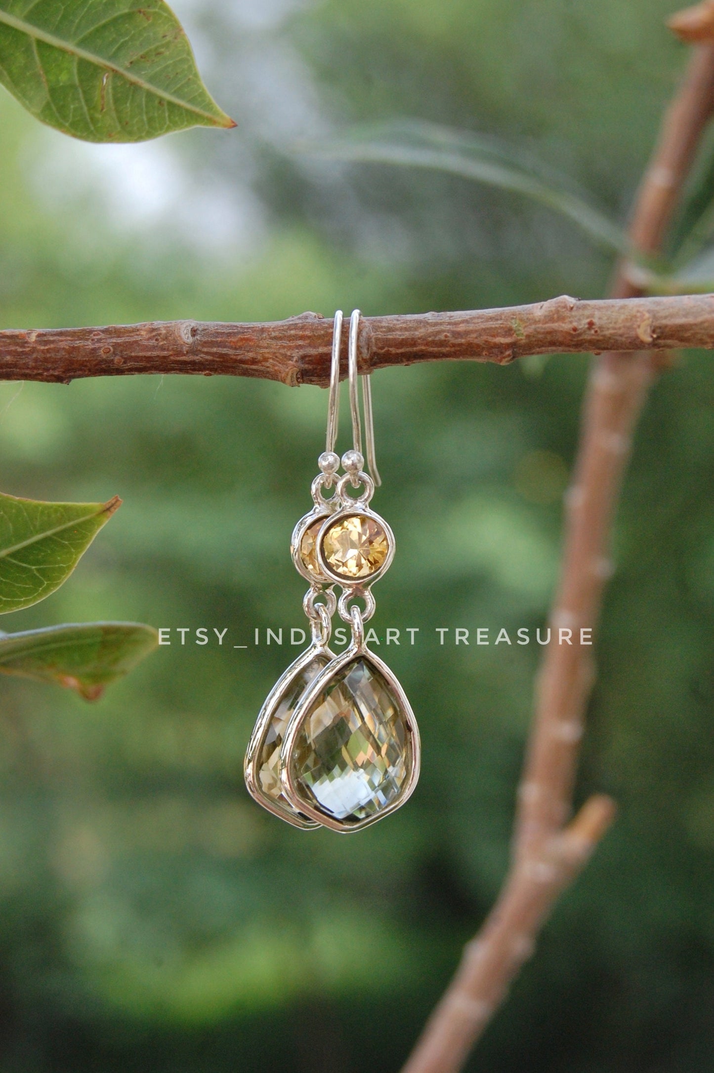 Green Amethyst- Citrine Dangle Earrings