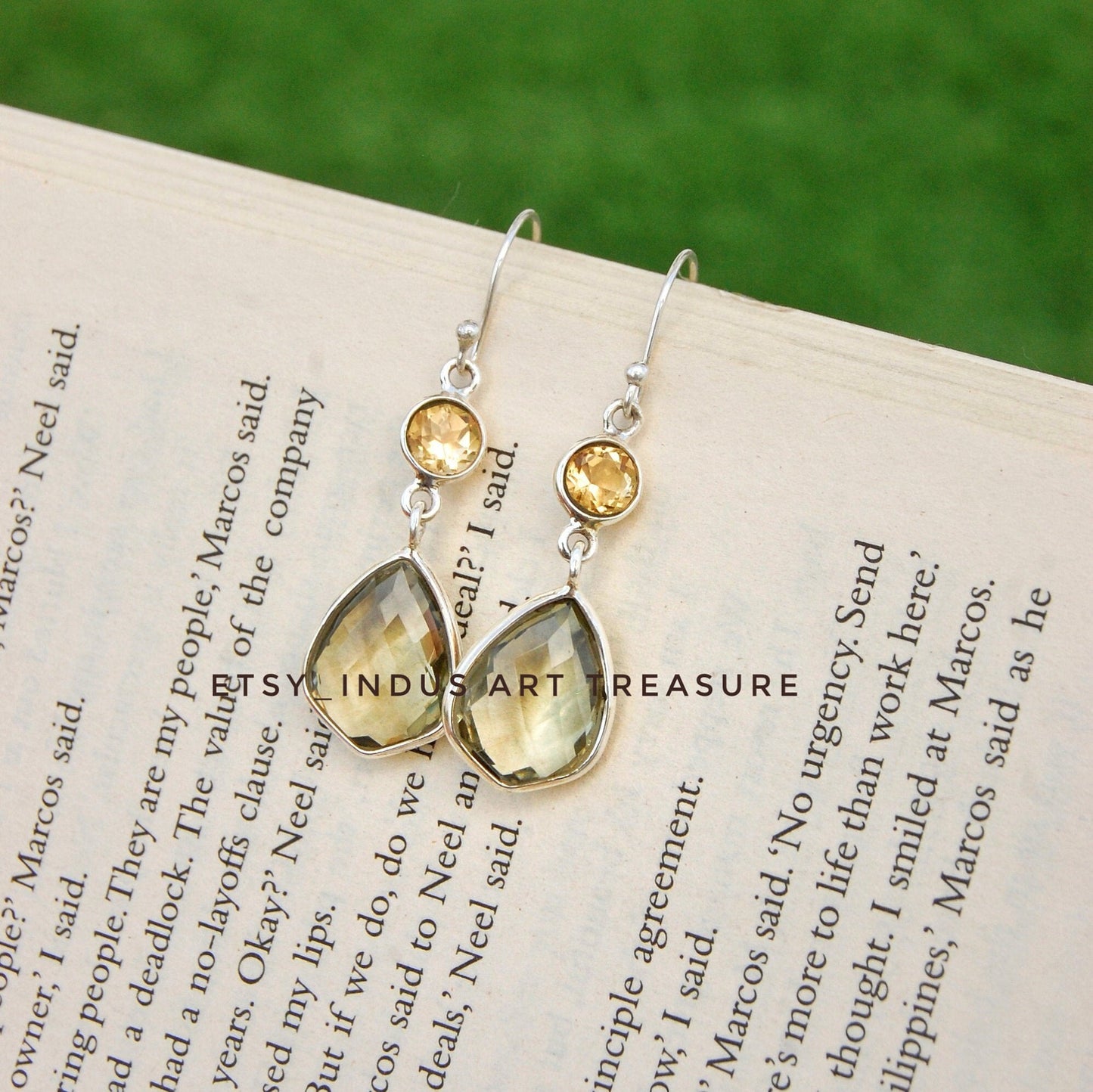 Green Amethyst- Citrine Dangle Earrings