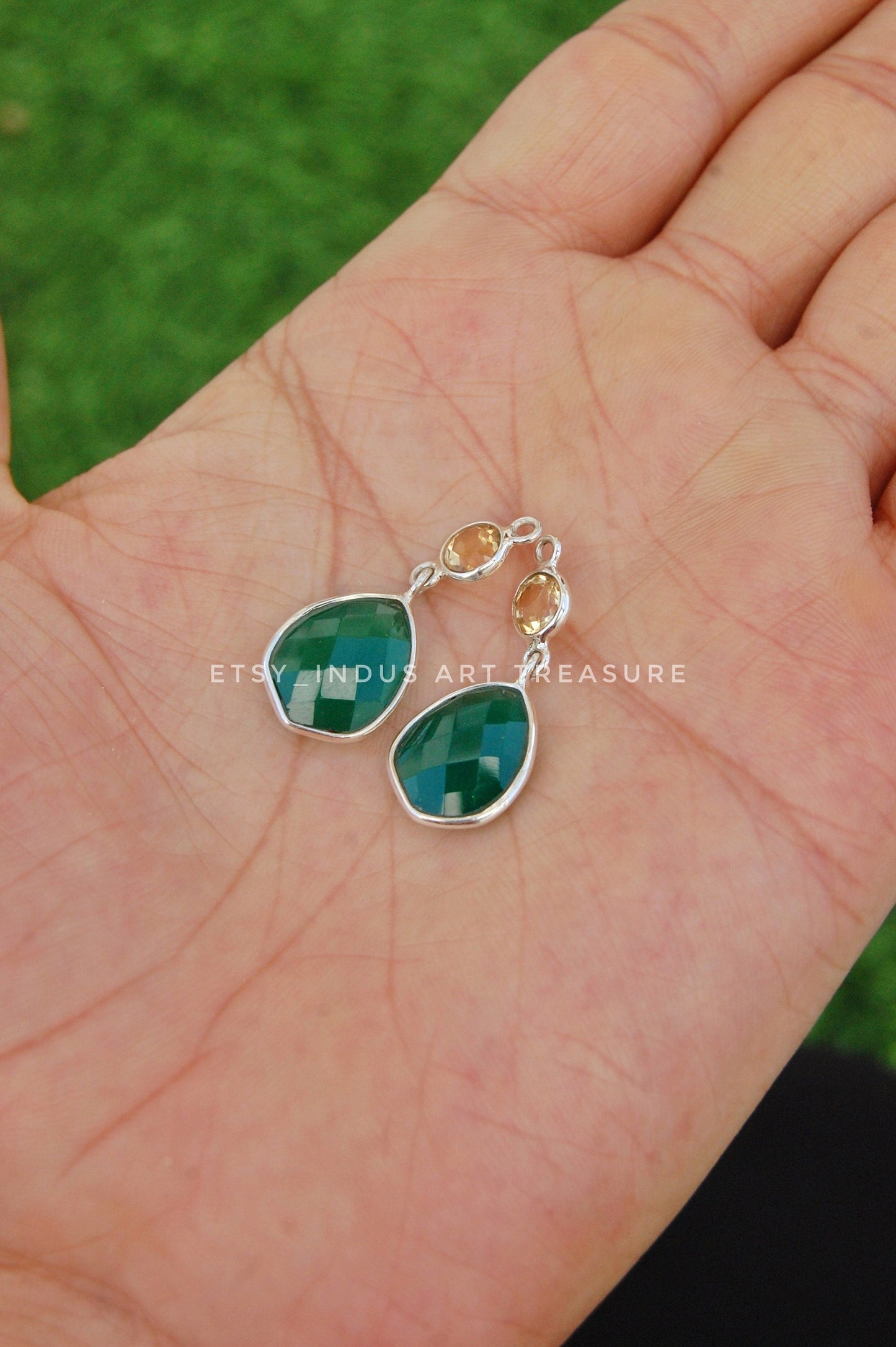 Green Onyx- Citrine Dangle Earrings