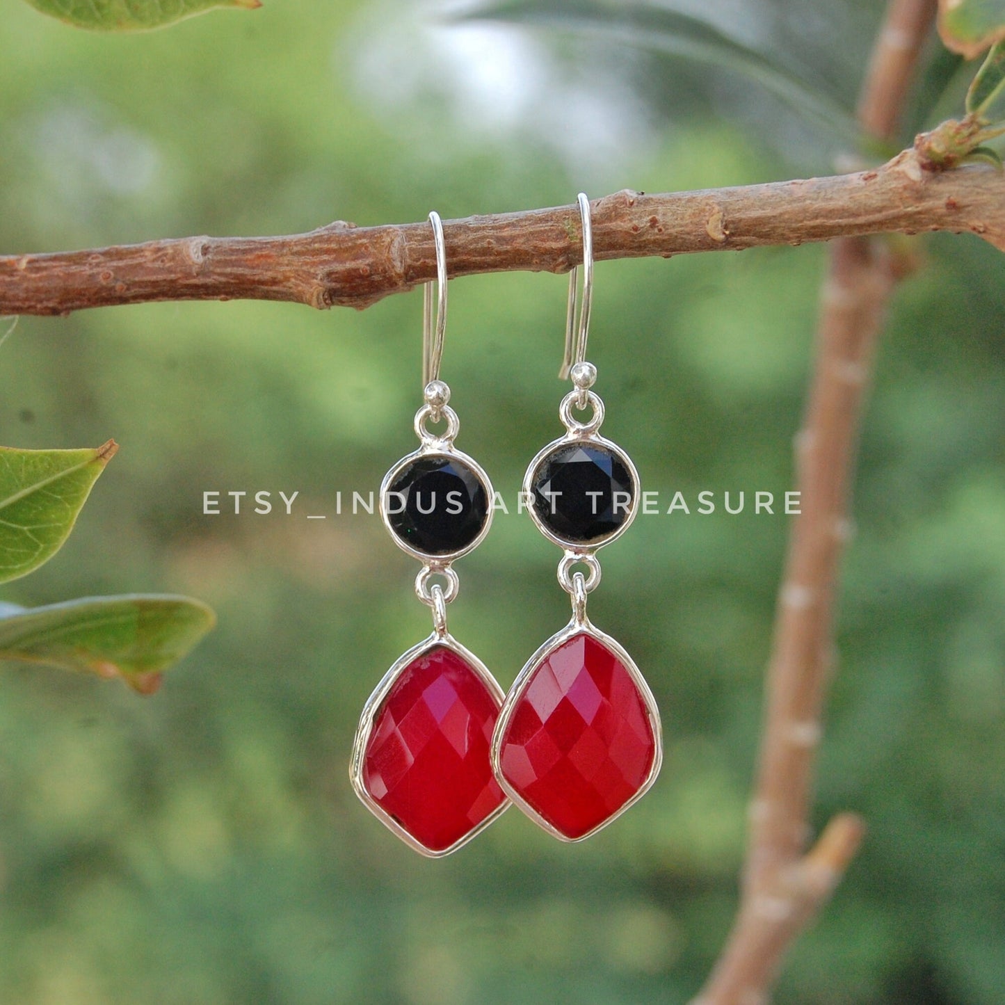 Ruby -Black Onyx Dangle Earrings