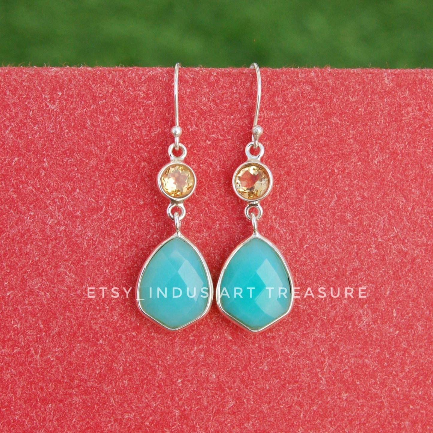 Paraiba Chalcedony- Citrine Dangle Earrings
