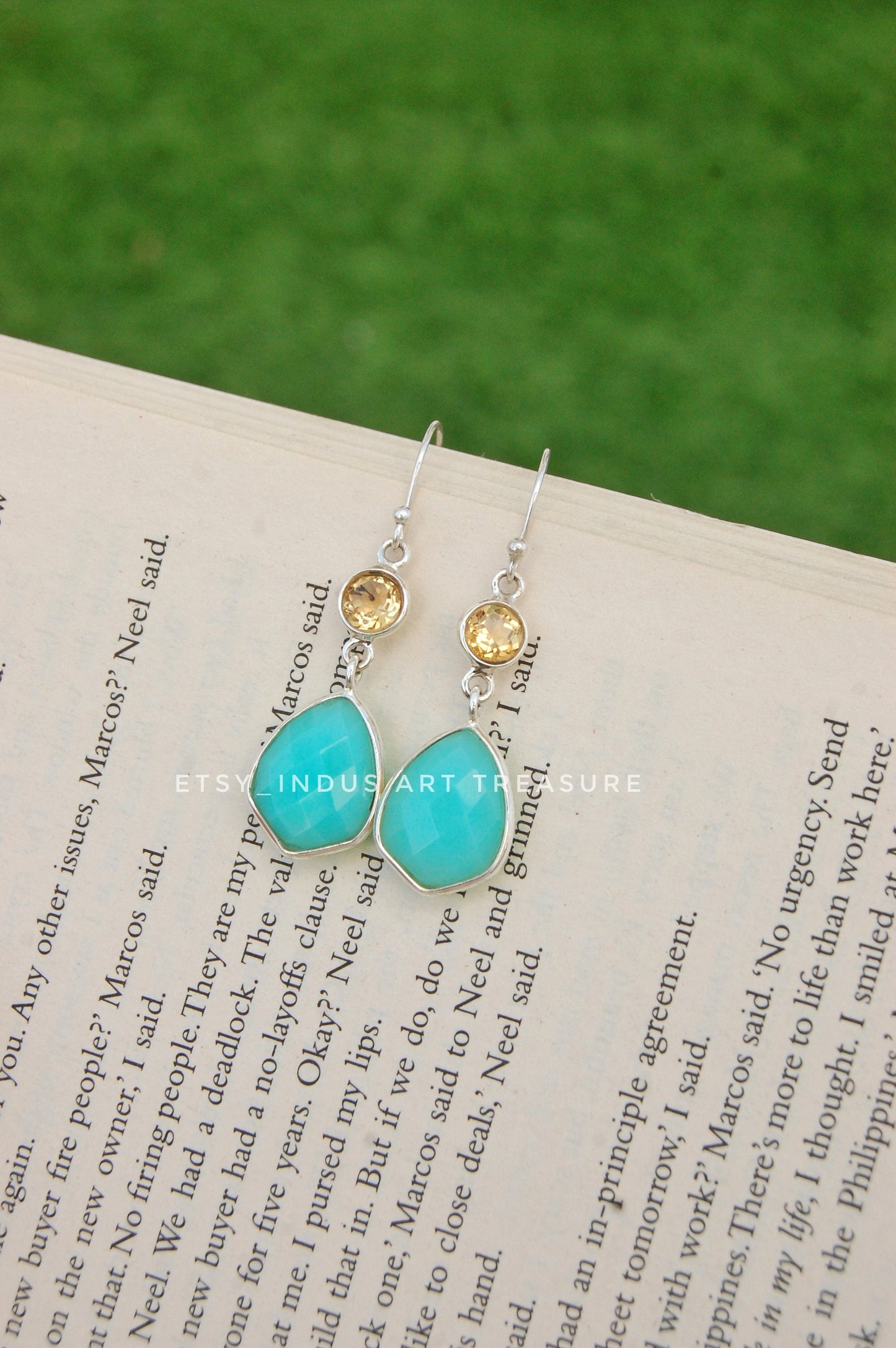 Paraiba Chalcedony- Citrine Dangle Earrings