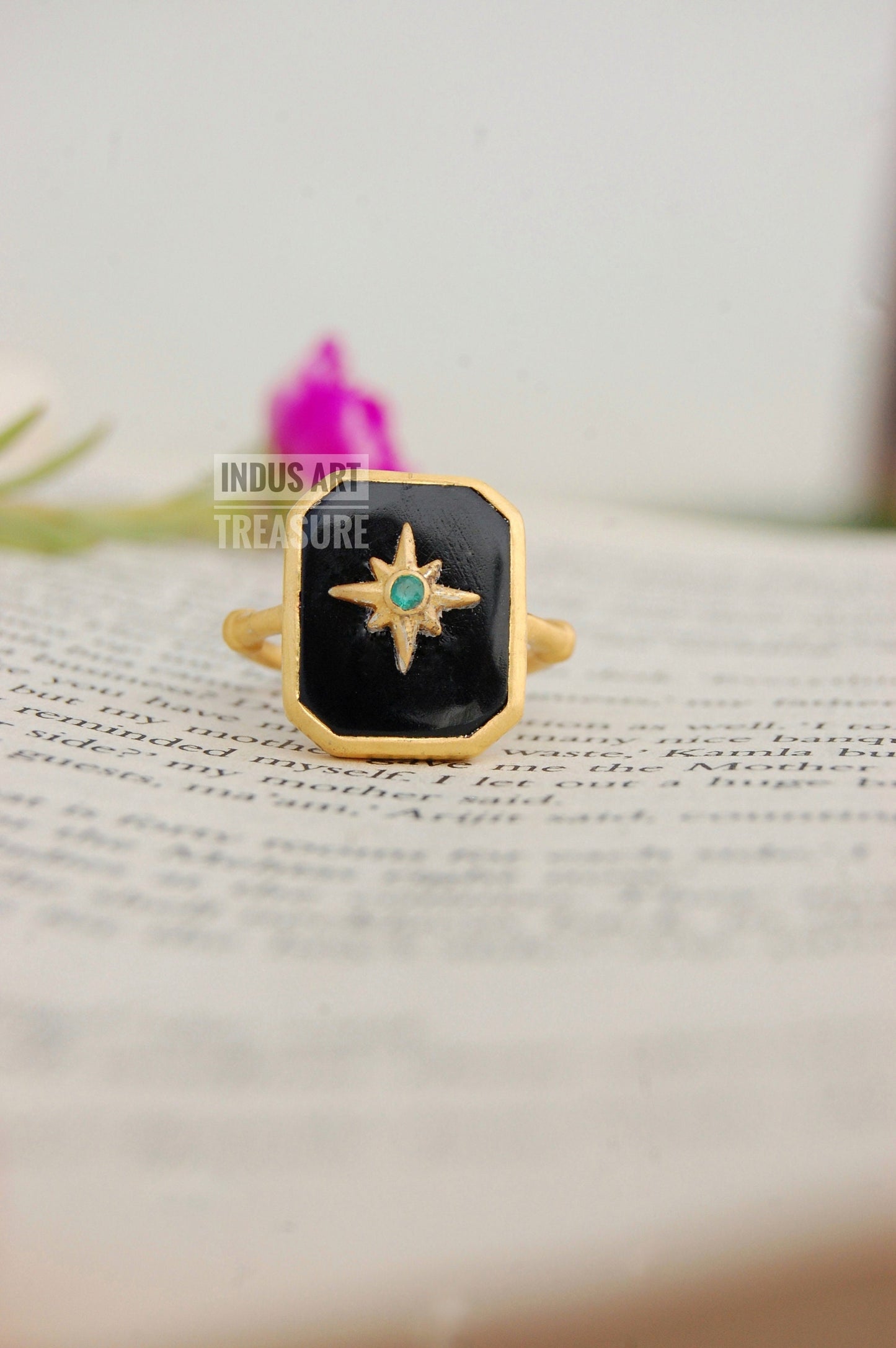 Black Onyx Signet Gold Plated Ring