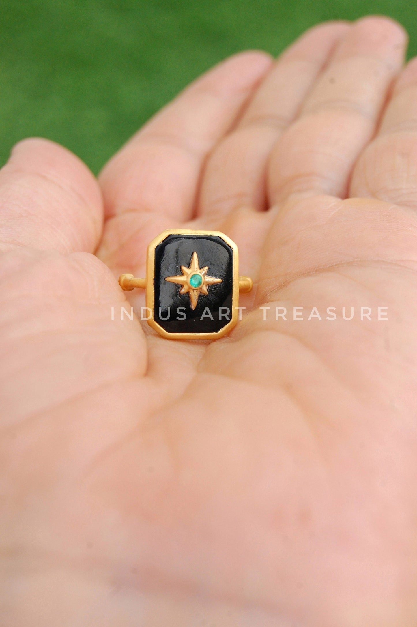Black Onyx Signet Gold Plated Ring