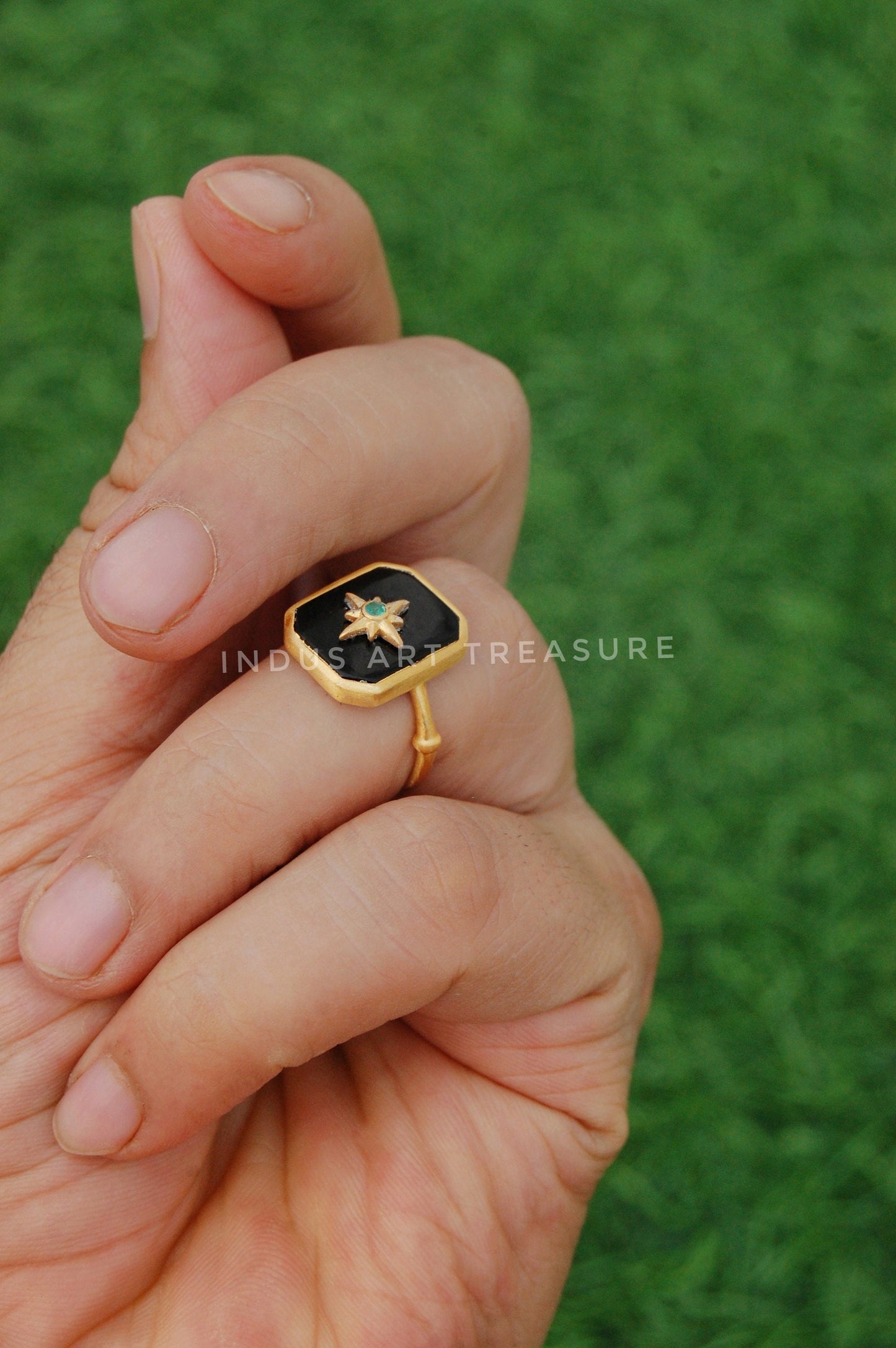 Black Onyx Signet Gold Plated Ring