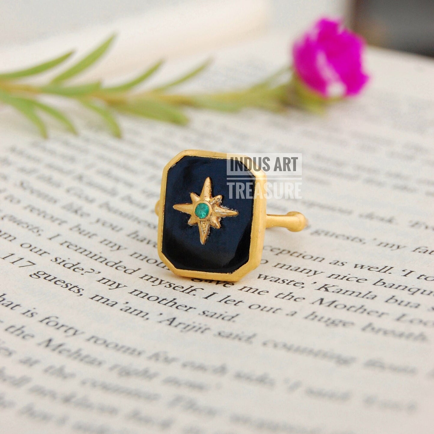 Black Onyx Signet Gold Plated Ring