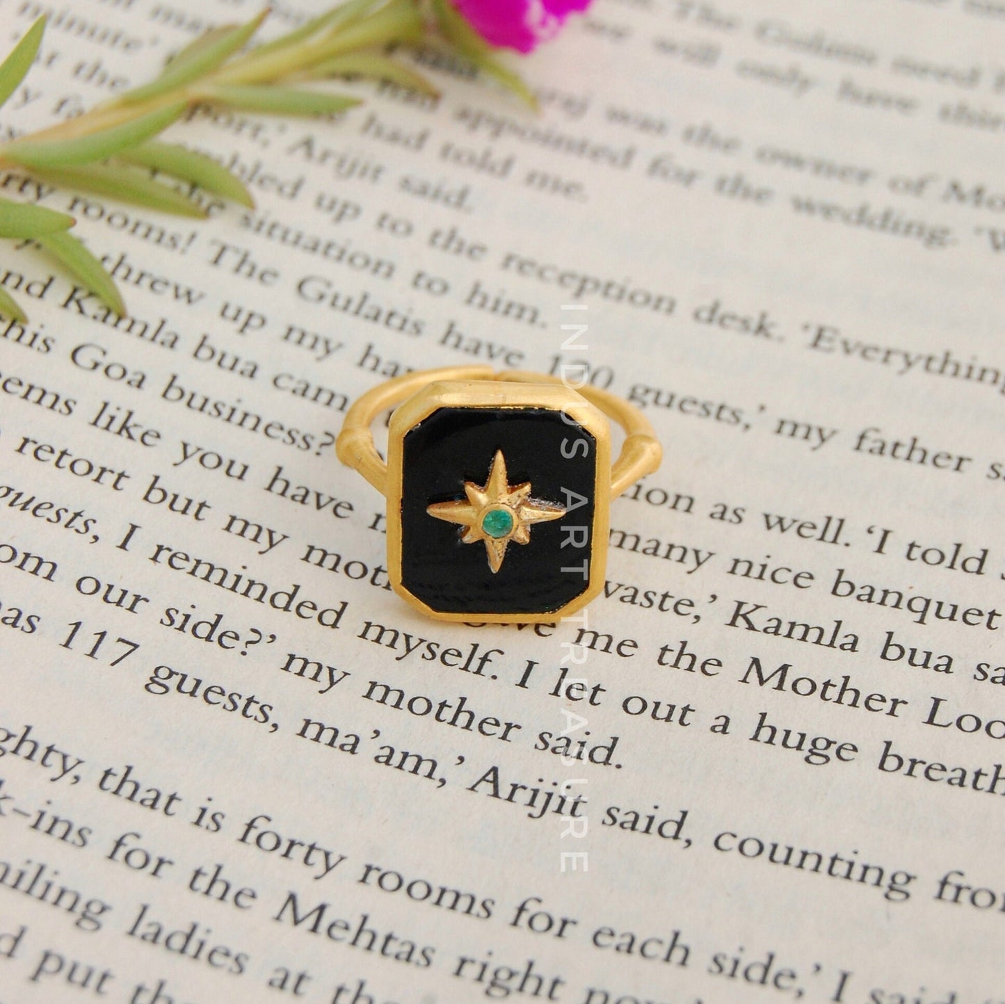 Black Onyx Signet Gold Plated Ring