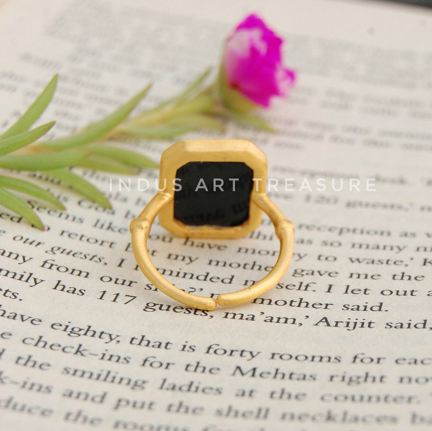 Black Onyx Signet Gold Plated Ring