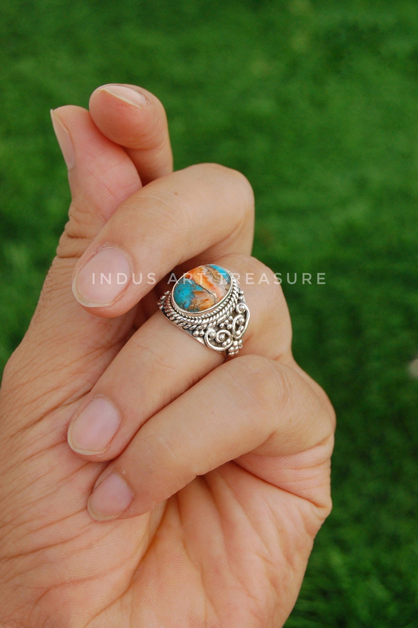 Copper Turquoise Boho Ring