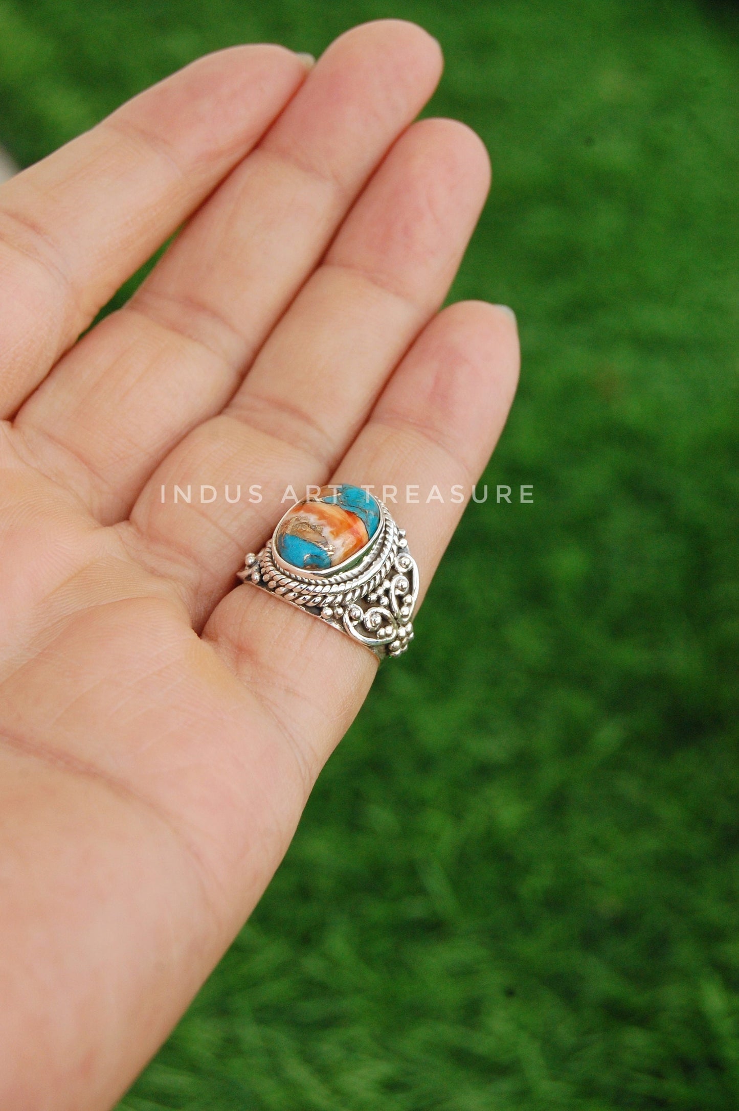 Copper Turquoise Boho Ring