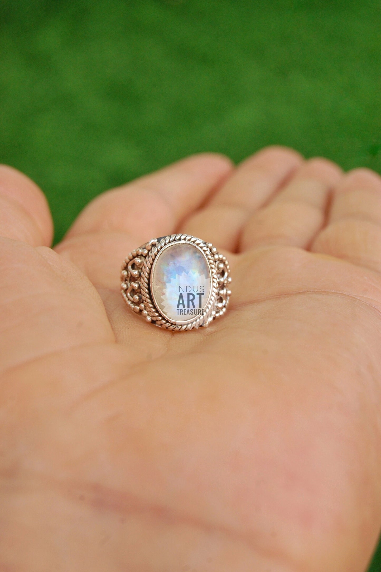Rainbow Moonstone Boho Ring