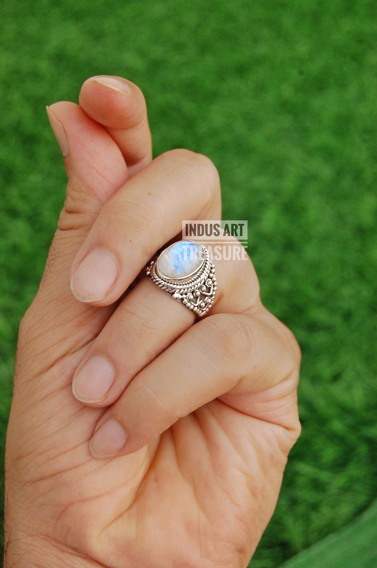 Rainbow Moonstone Boho Ring