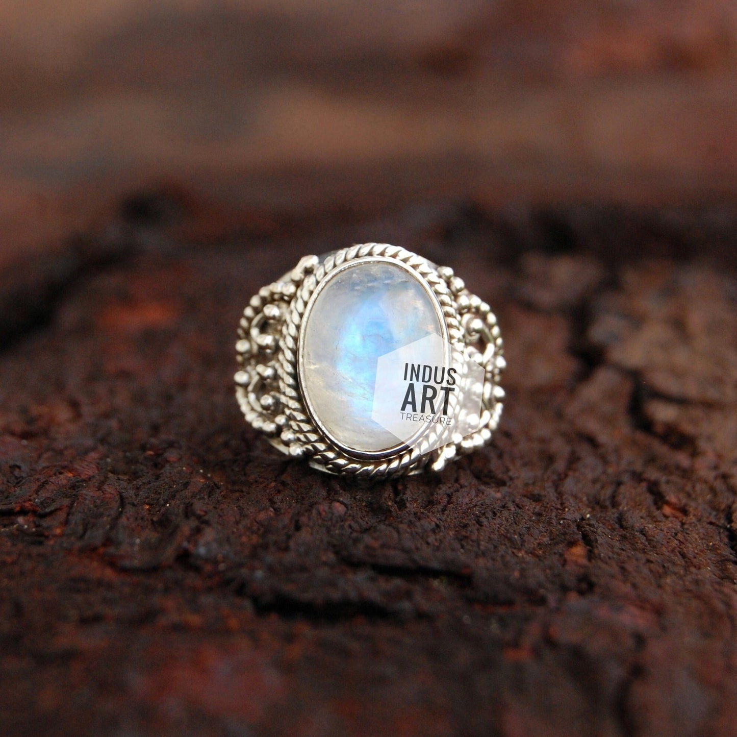 Rainbow Moonstone Boho Ring