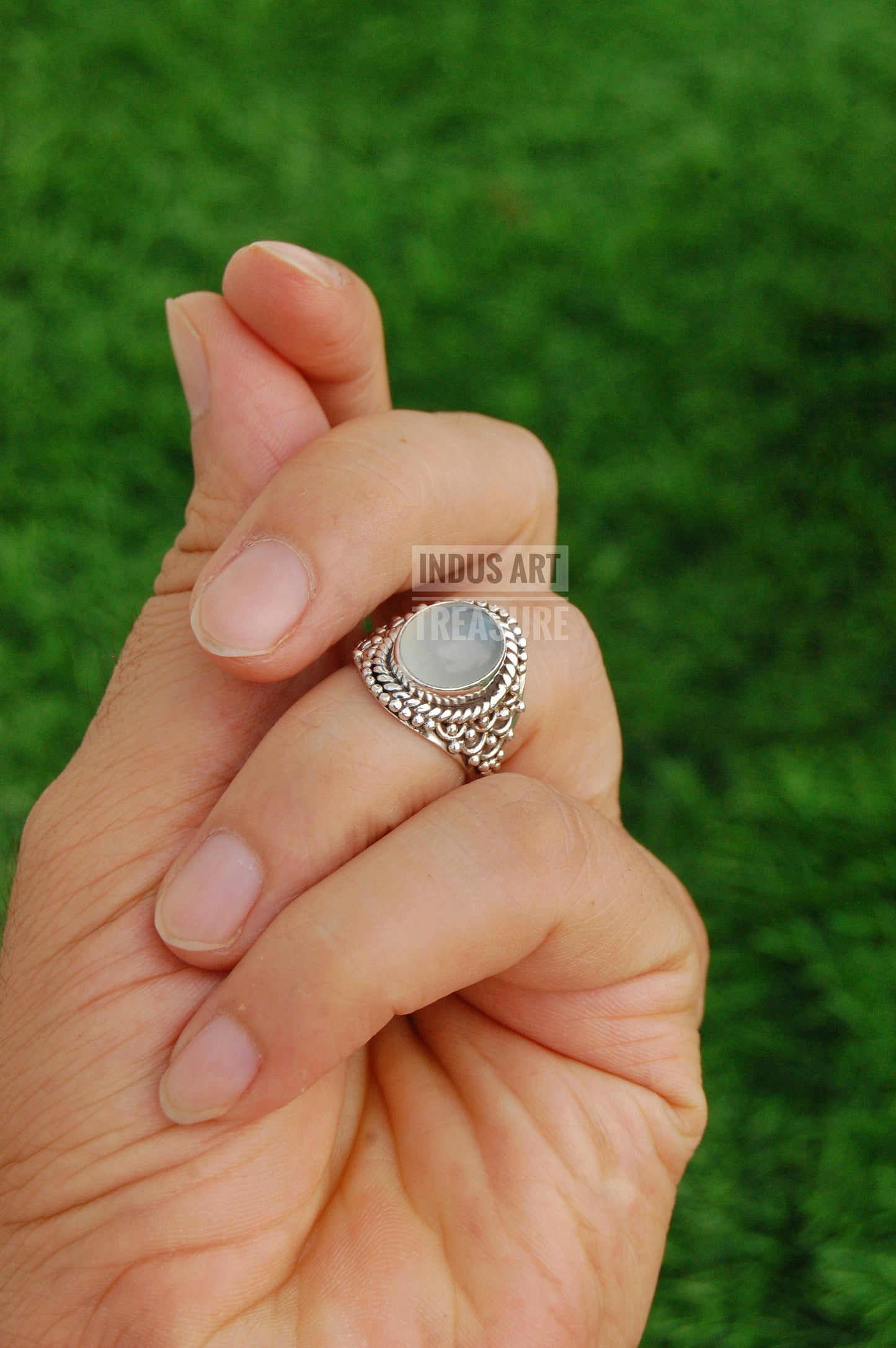 Aqua Chalcedony Boho Ring