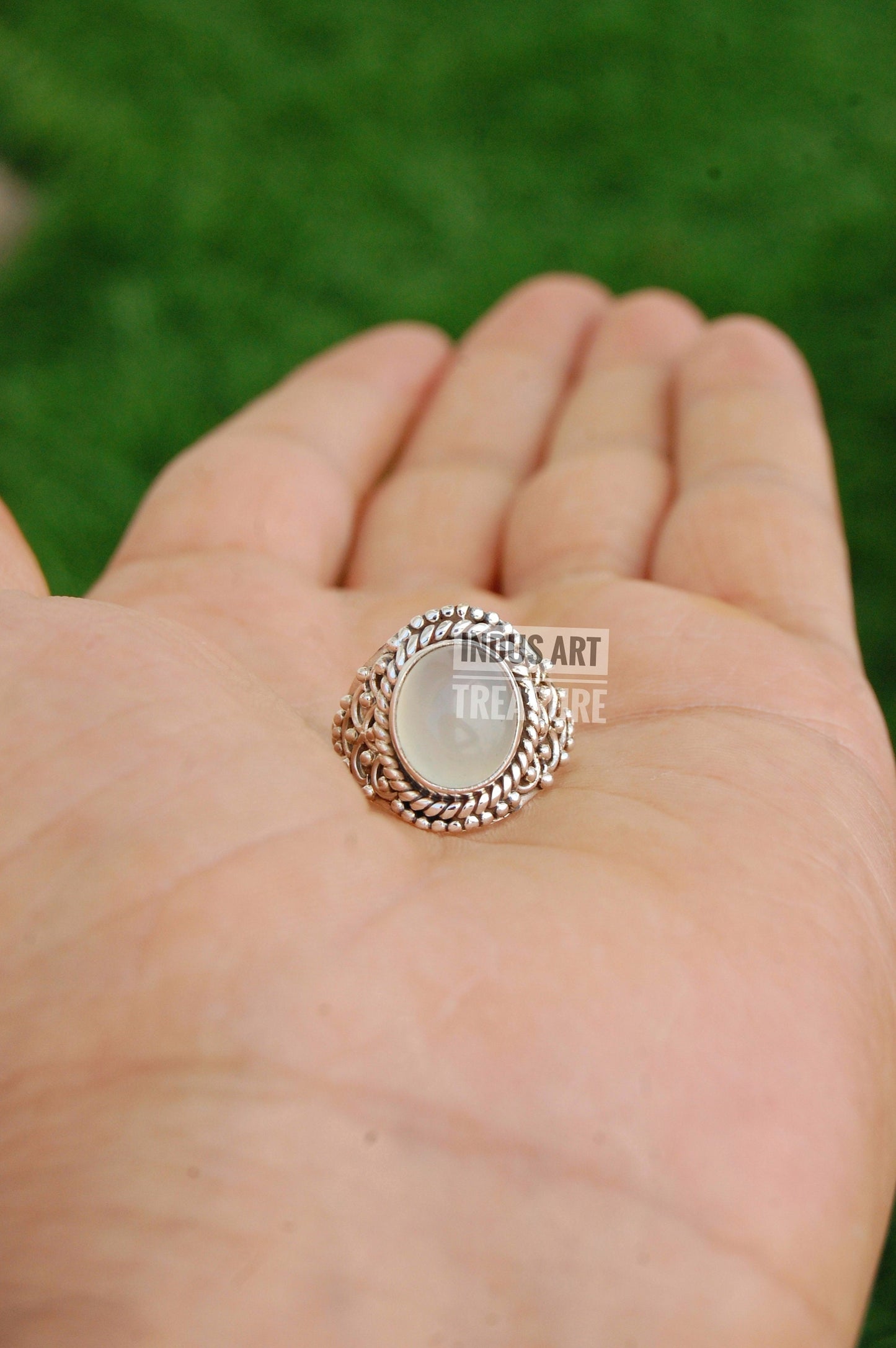 Aqua Chalcedony Boho Ring