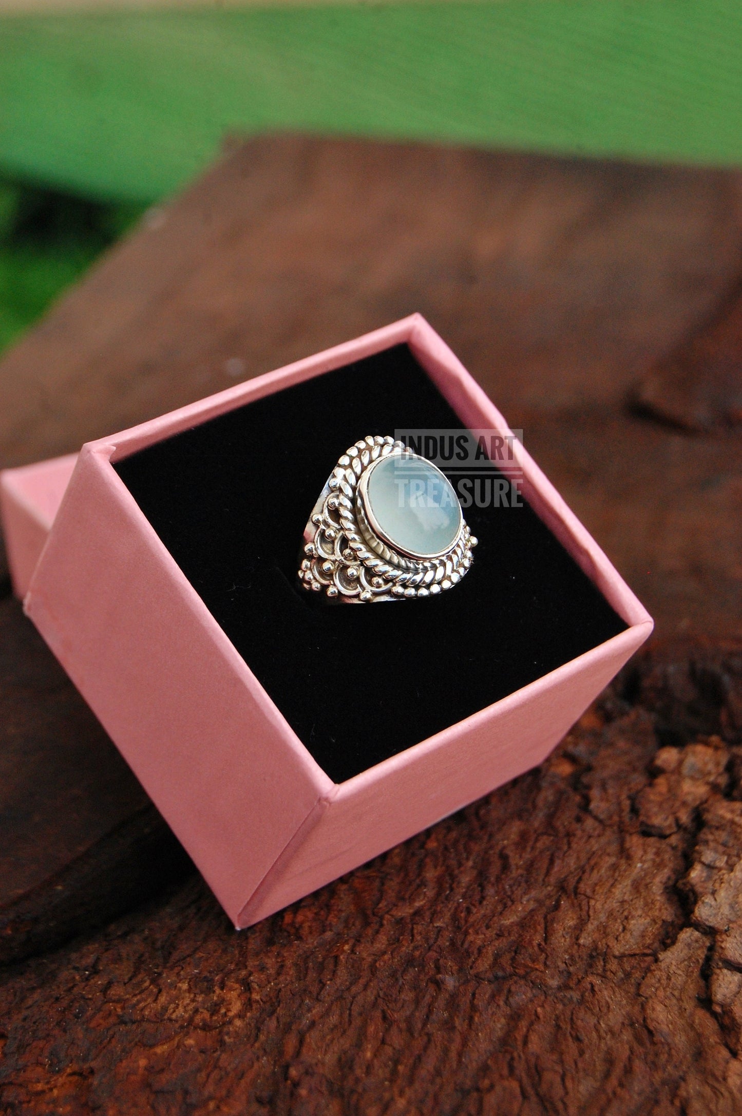 Aqua Chalcedony Boho Ring