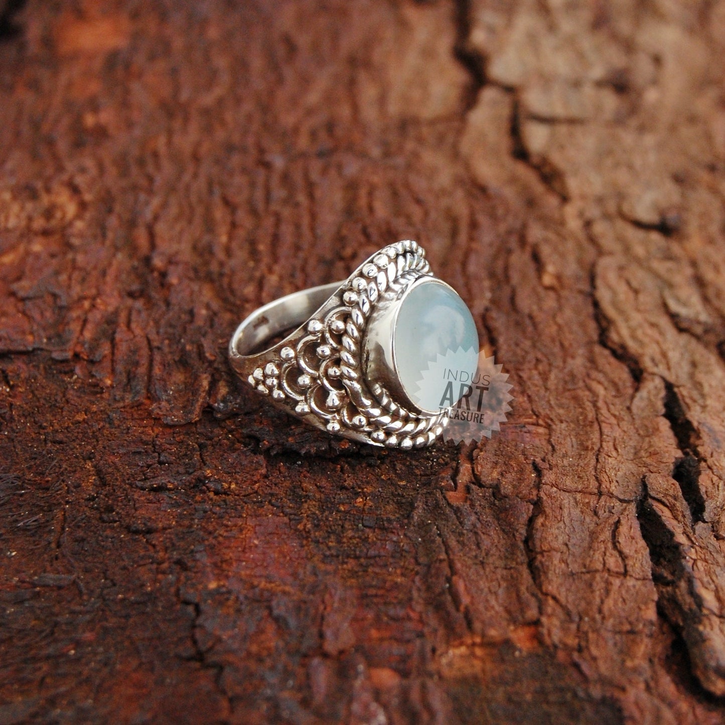 Aqua Chalcedony Boho Ring